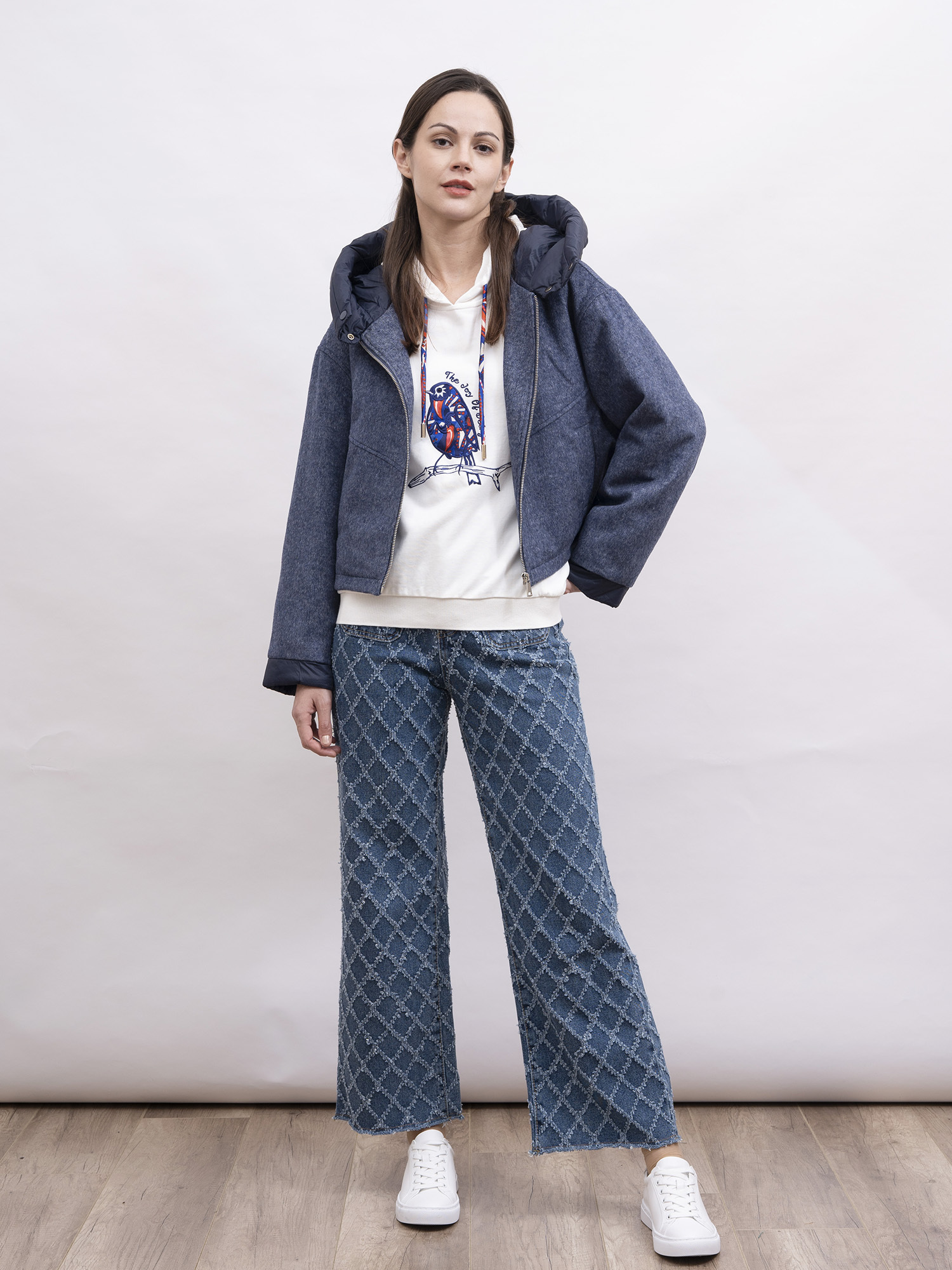 mi-tu 羊毛拼羽絨連帽外套