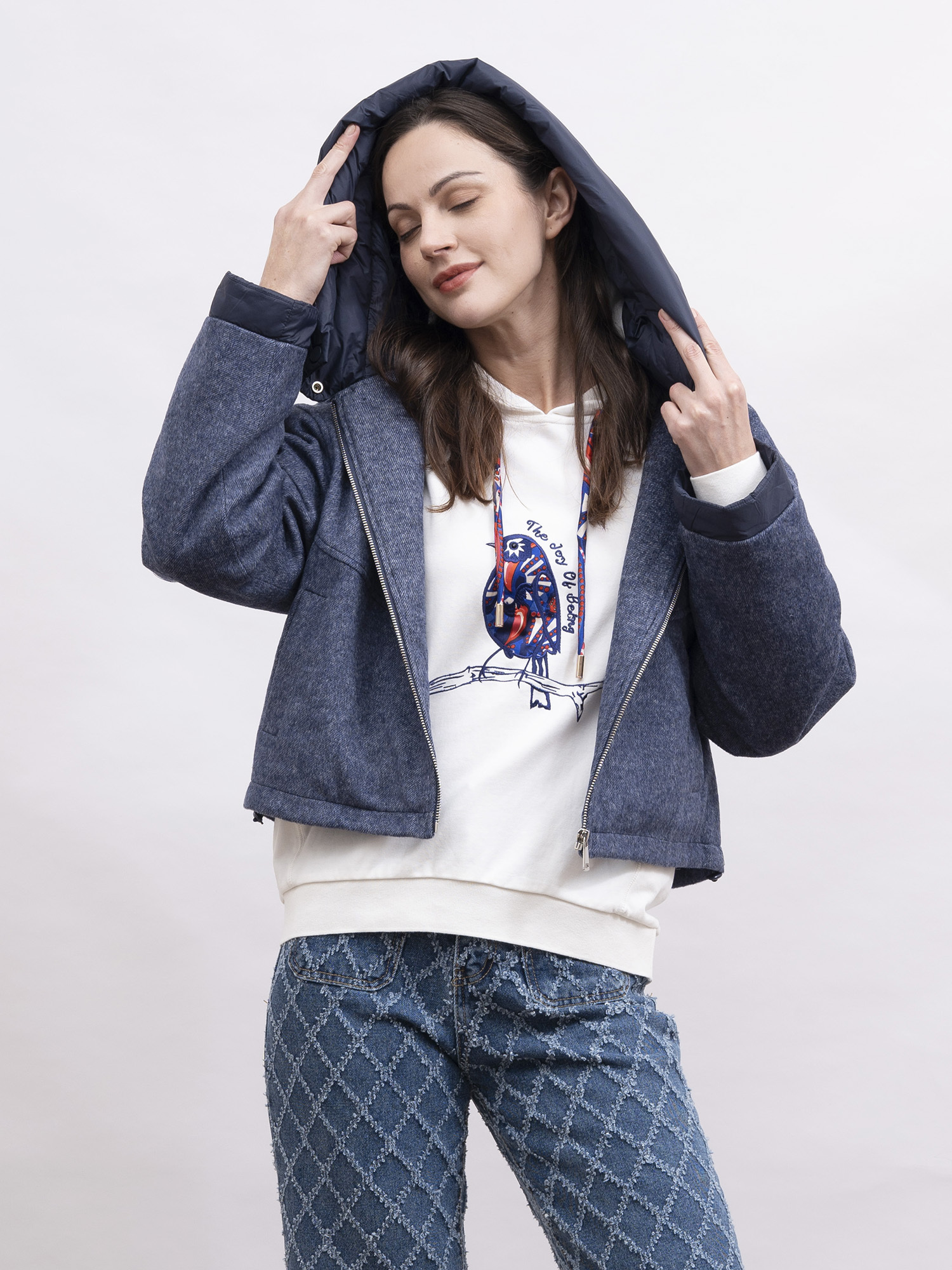 mi-tu 羊毛拼羽絨連帽外套