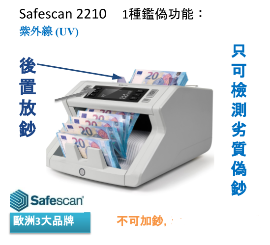Safescan 2210 點鈔機 入門級 簡單點算功能 簡單驗鈔，只合檢測劣質的偽鈔 - 歐洲品牌