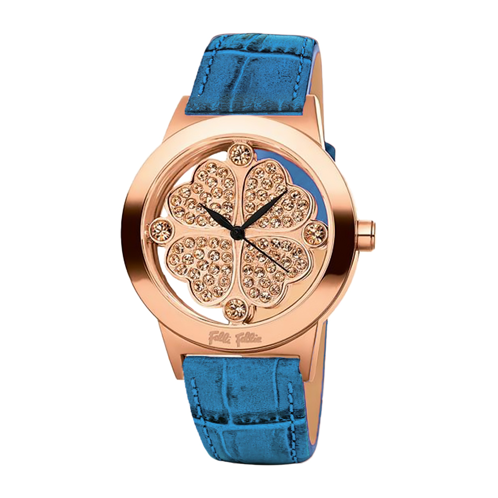 【Folli Follie芙麗芙麗】WF0R057SS 鏤空晶鑽錶盤 防水30米 日本機芯 真皮錶帶 手錶