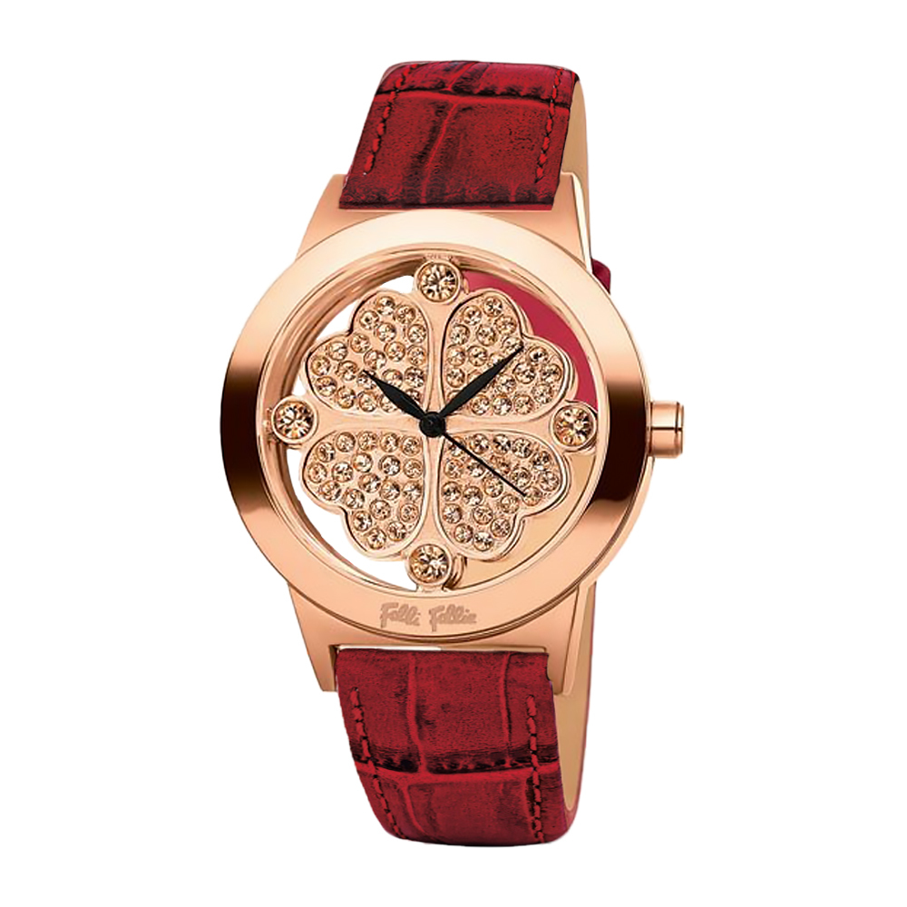 【Folli Follie芙麗芙麗】WF0R057SS 鏤空晶鑽錶盤 防水30米 日本機芯 真皮錶帶 手錶