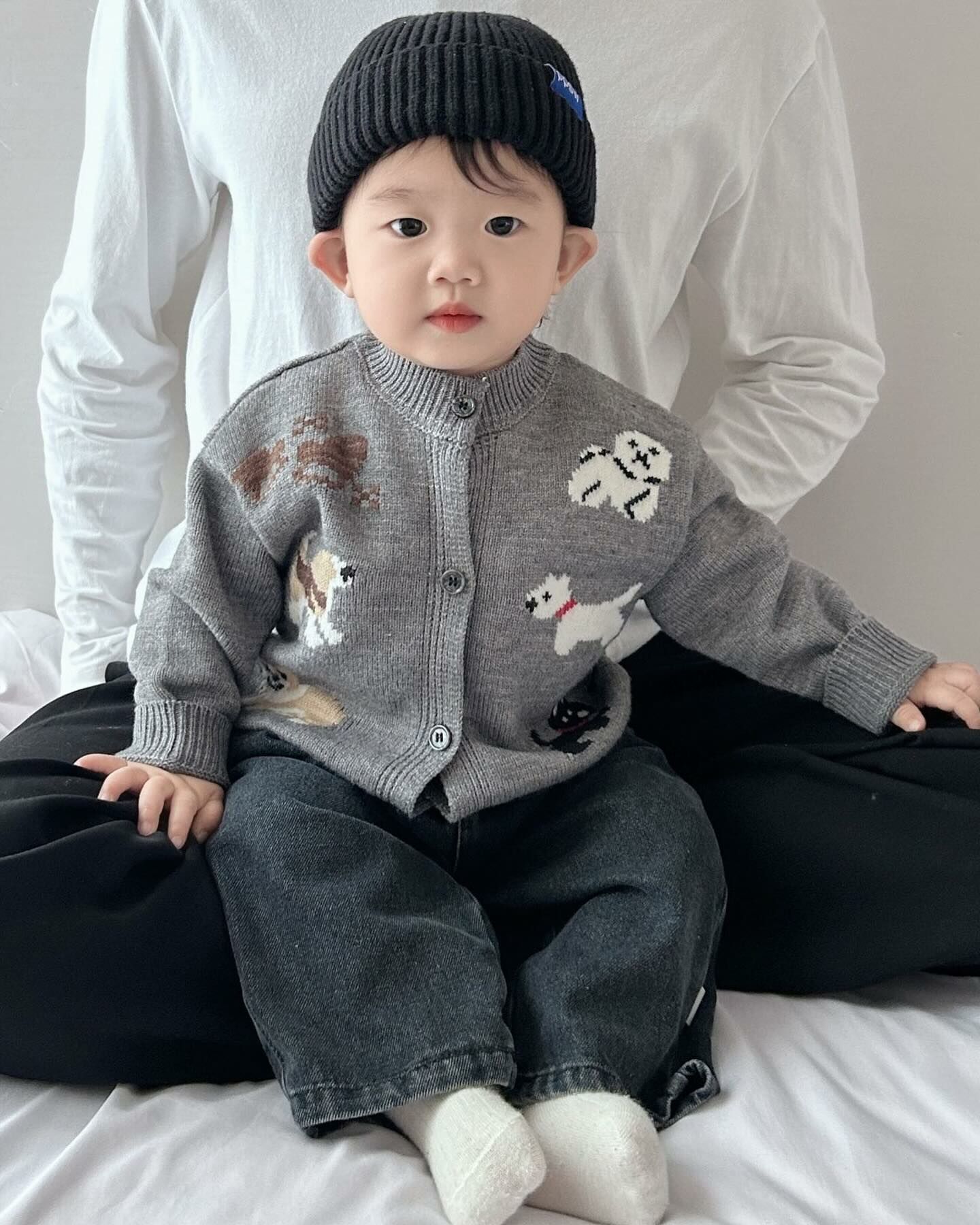 小狗勾針織外套/鬆緊牛仔褲