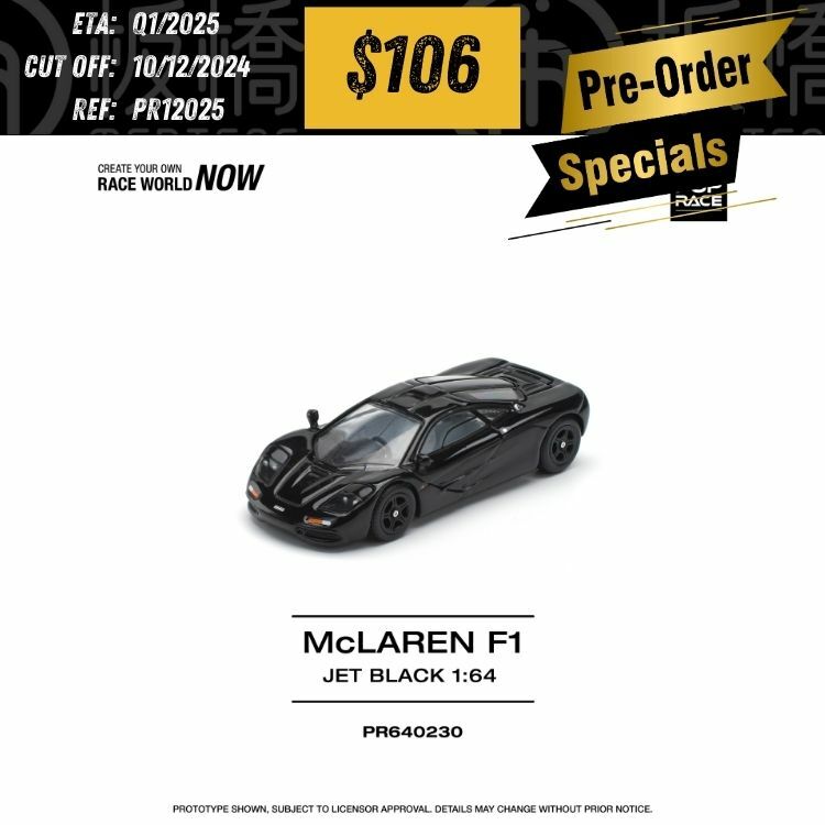 PO-$106 * POP RACE * 1:64 MCLAREN F1 - JET BLACK [OD02/12]