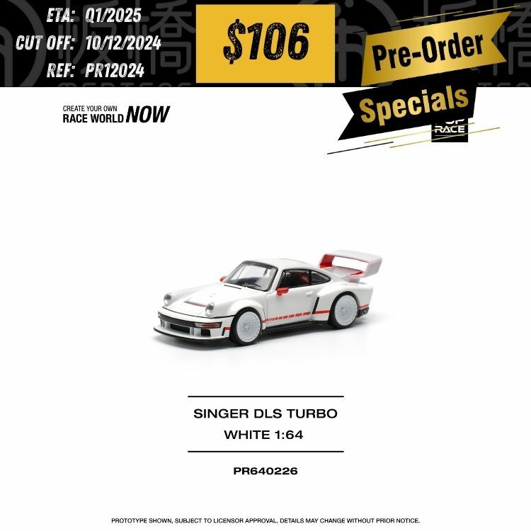 PO-$106 * POP RACE * 1:64 SINGER DLS TURBO (TRACK) - WHITE [OD02/12]