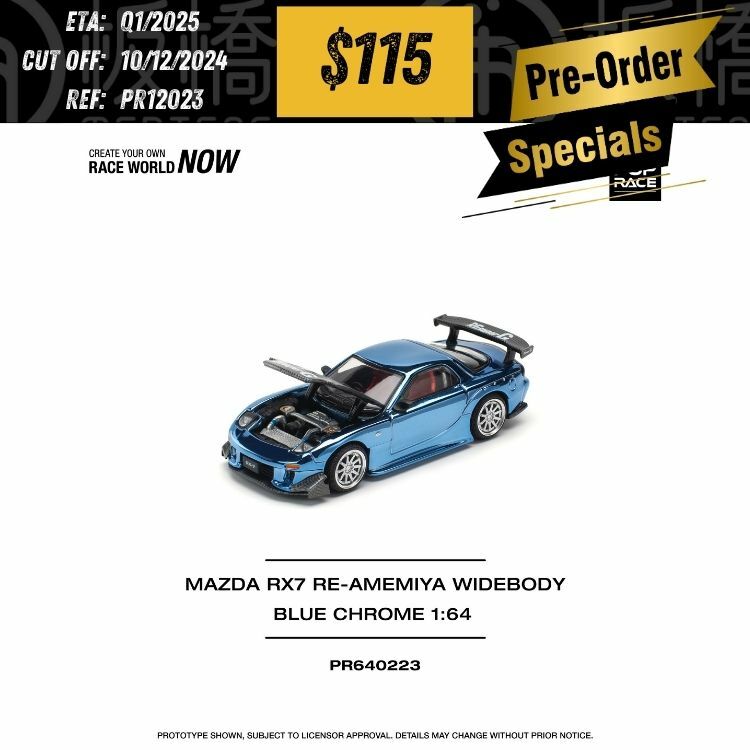 PO-$115 * POP RACE * 1:64 MAZDA RX7 RE-AMEMIYA WIDEBODY - BLUE CHROME [OD02/12]