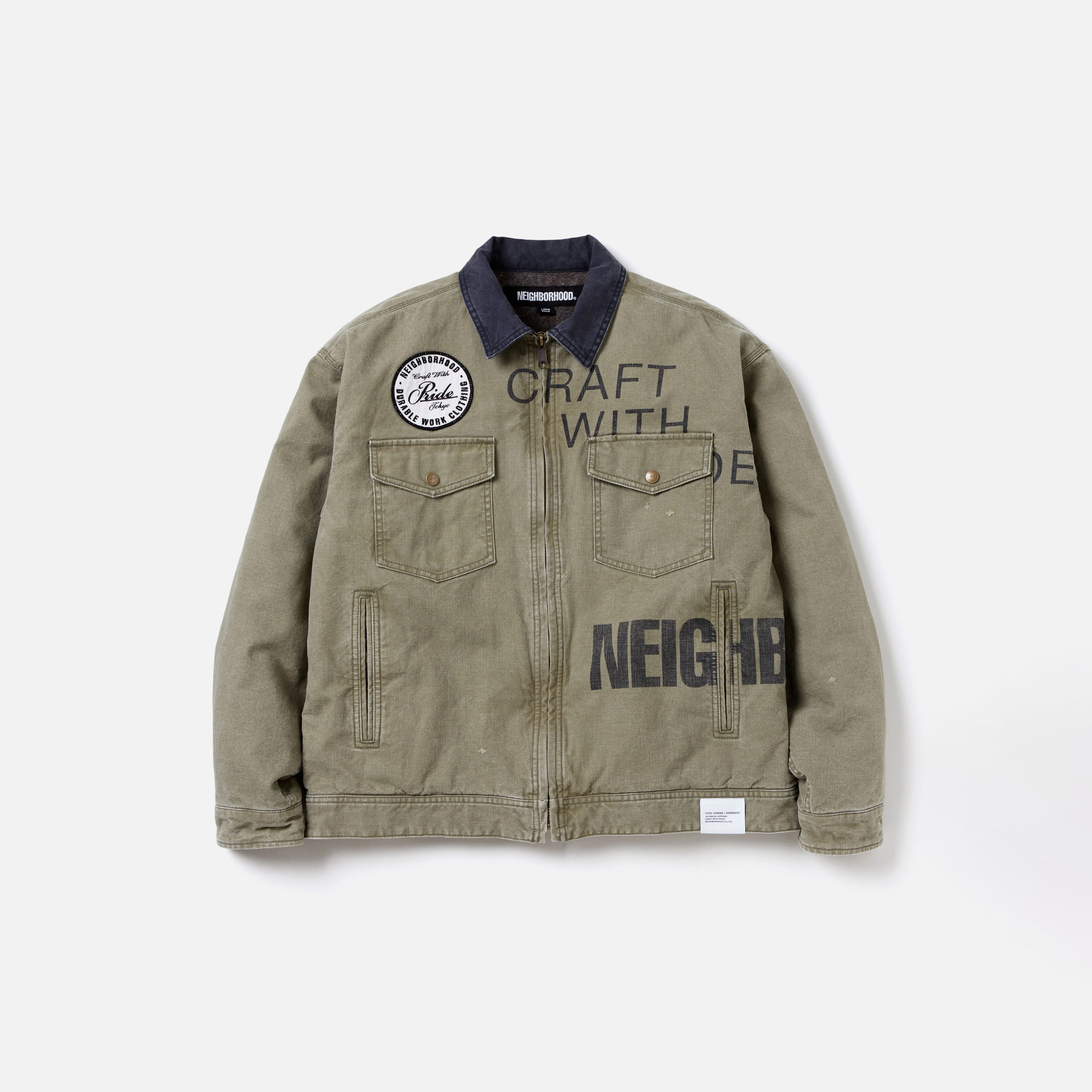 NEIGHBORHOOD DUCK WORK JACKET NBHD FW24 貼布 刷色 工裝外套 淺卡其/軍綠色-242UTNH-JKM02