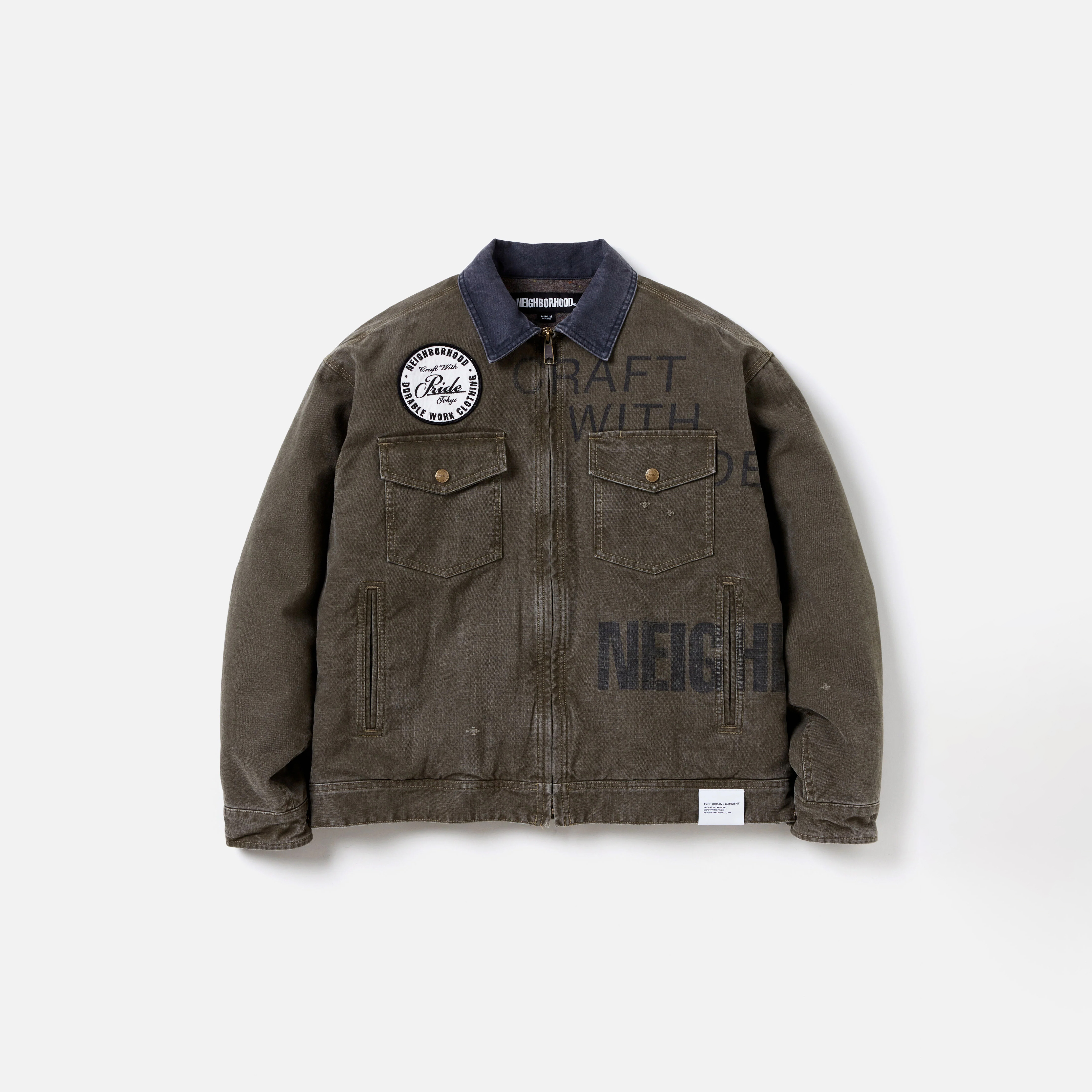 NEIGHBORHOOD DUCK WORK JACKET NBHD FW24 貼布 刷色 工裝外套 淺卡其/軍綠色-242UTNH-JKM02