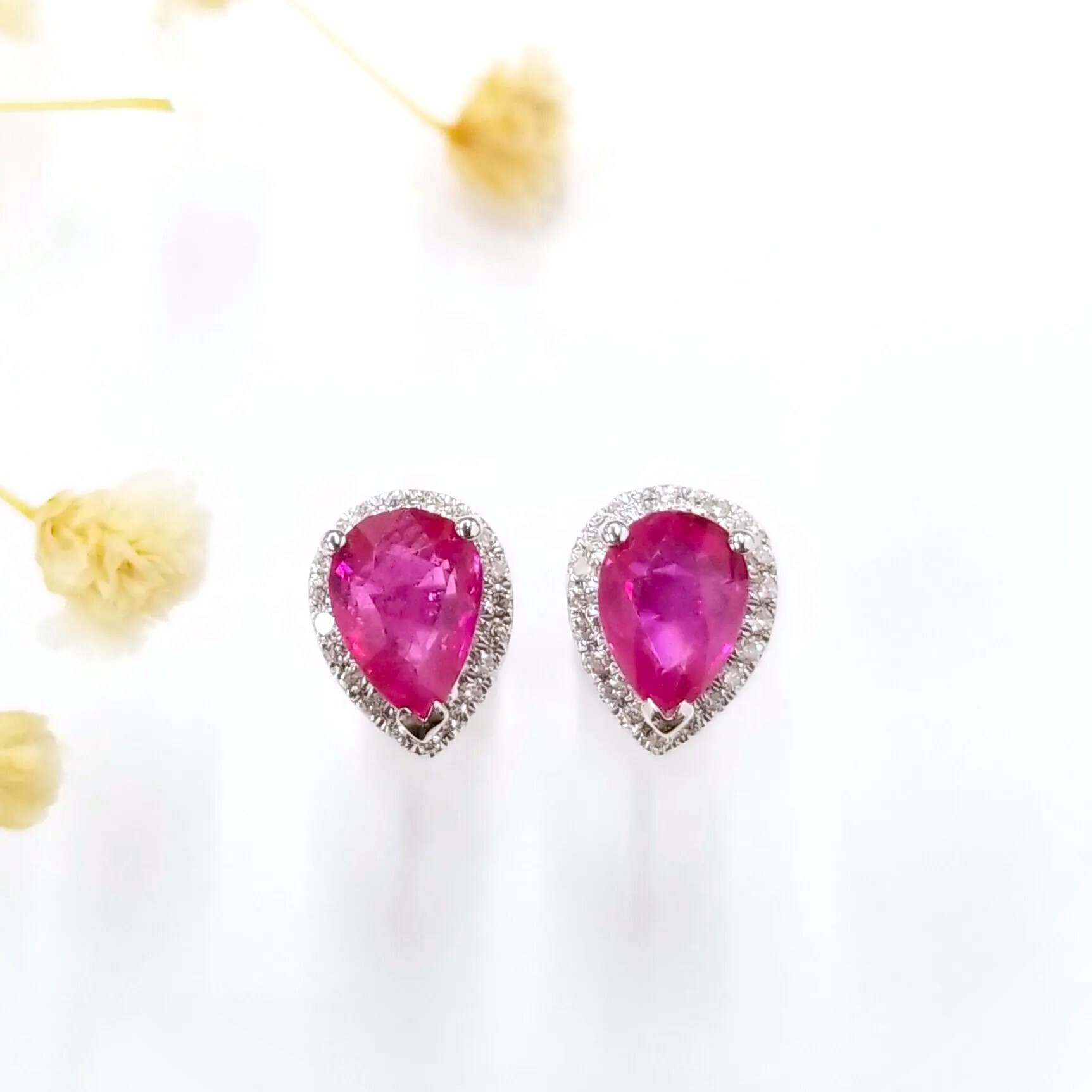 18K White Gold 1.57ct Ruby and Diamond Earrings