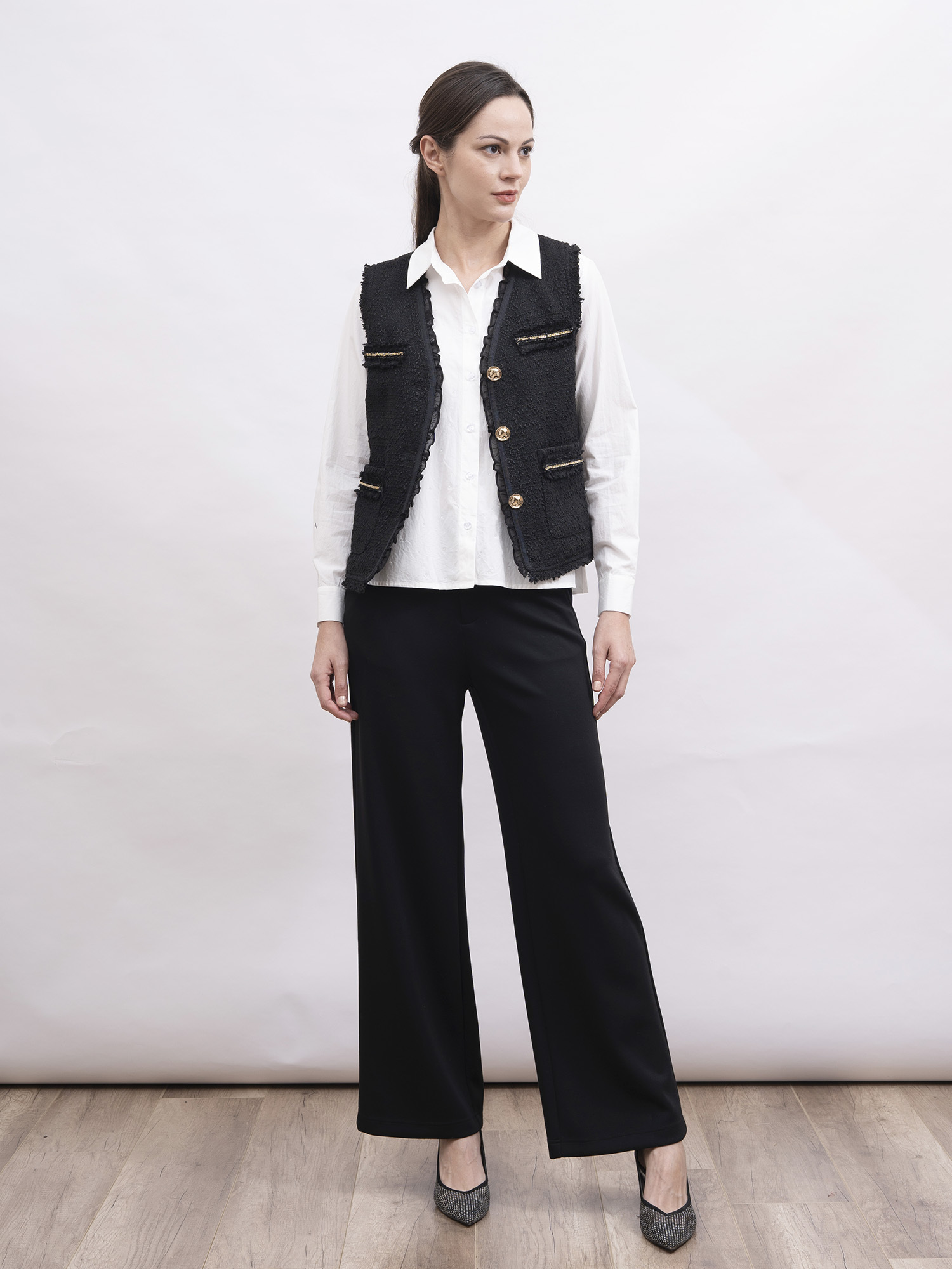 mi-tu 粗花呢背心外套