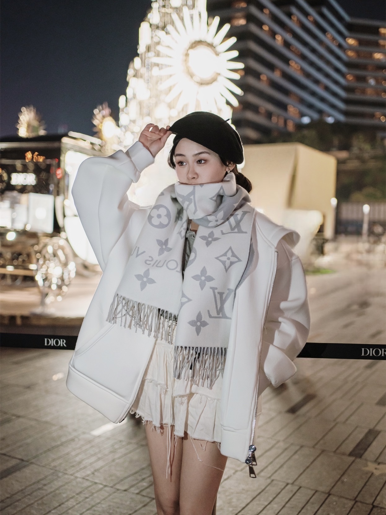 LOUIS VUITTON LV Essential 薰衣草紫灰色羊毛頸巾圍巾