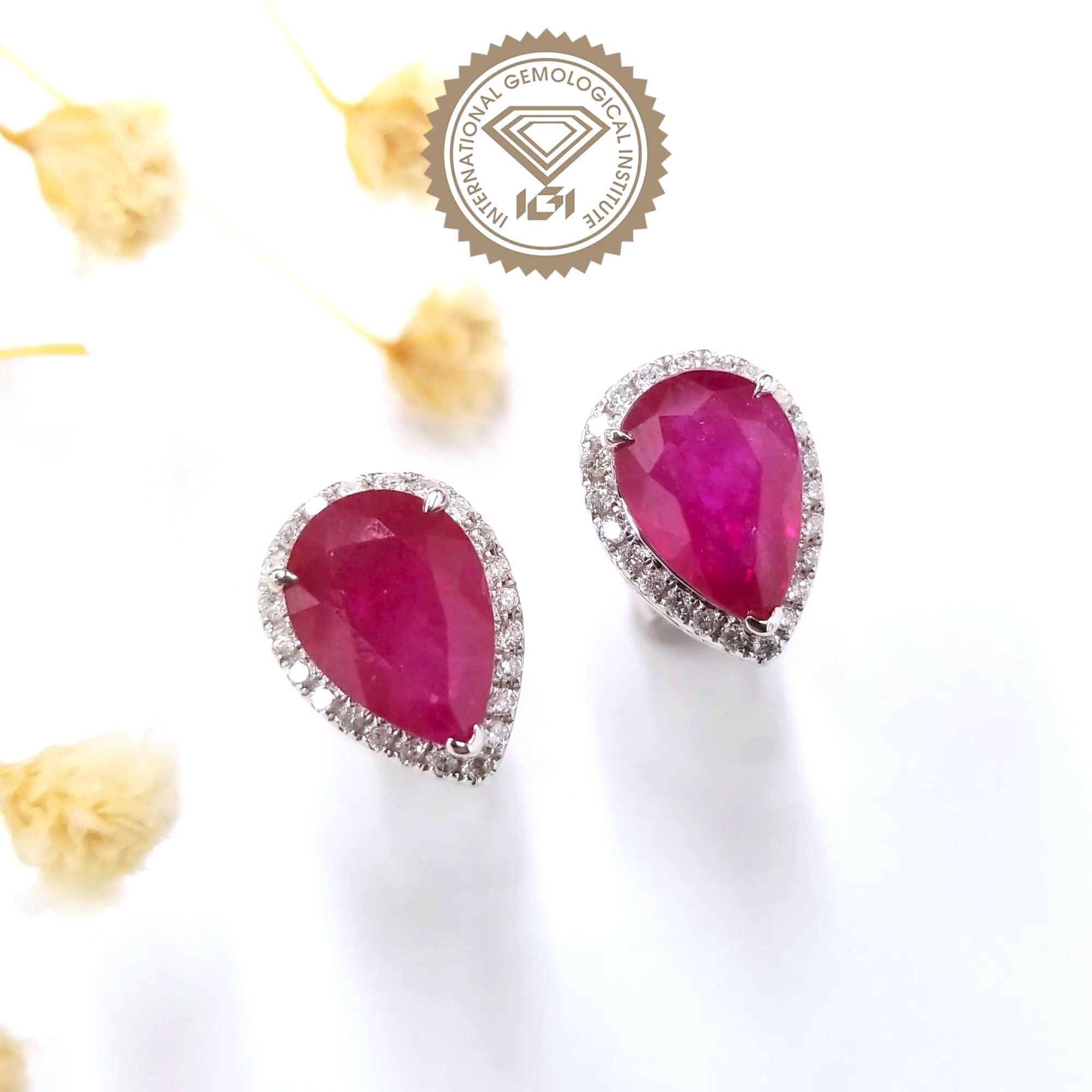 18K White Gold 4.10ct Ruby and Diamond Earrings