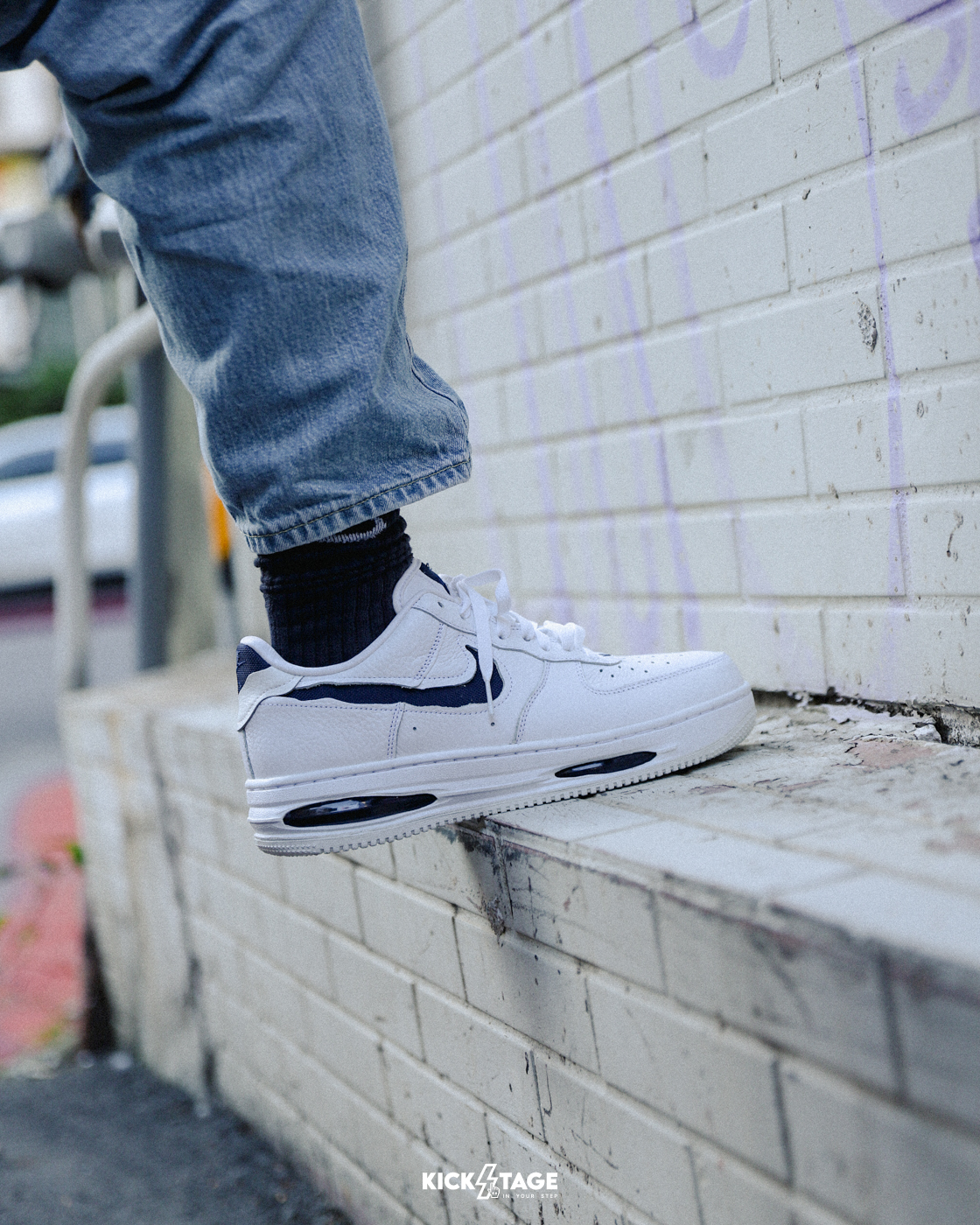 男鞋 NIKE AIR FORCE 1 LOW EVO 白海軍藍 破壞 外露式氣墊 休閒鞋【HF3630-102】AF1