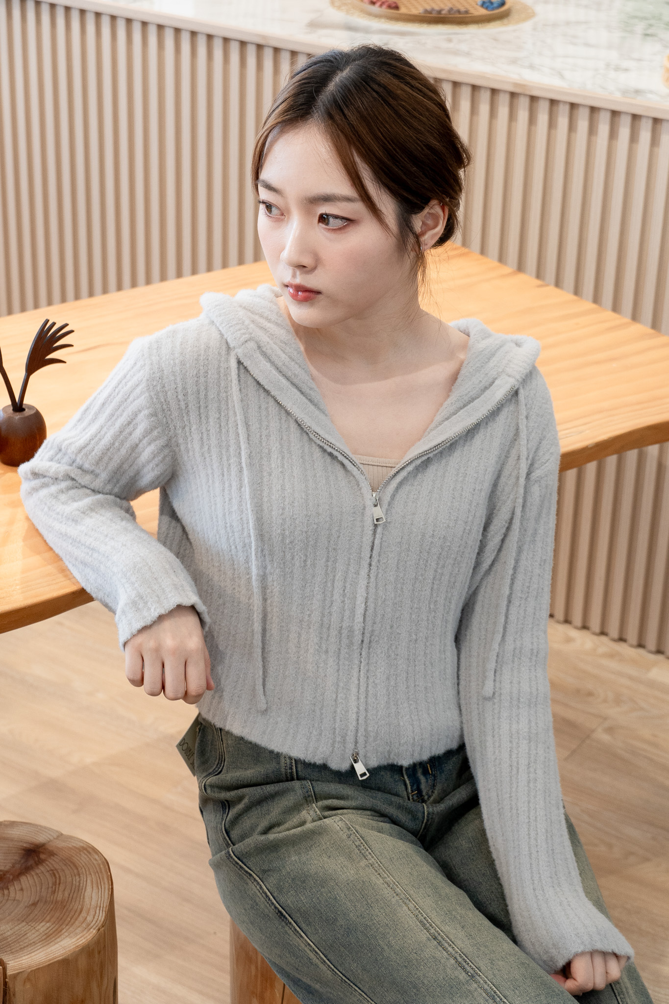 軟糯雙拉鏈有帽外套 - JK44349