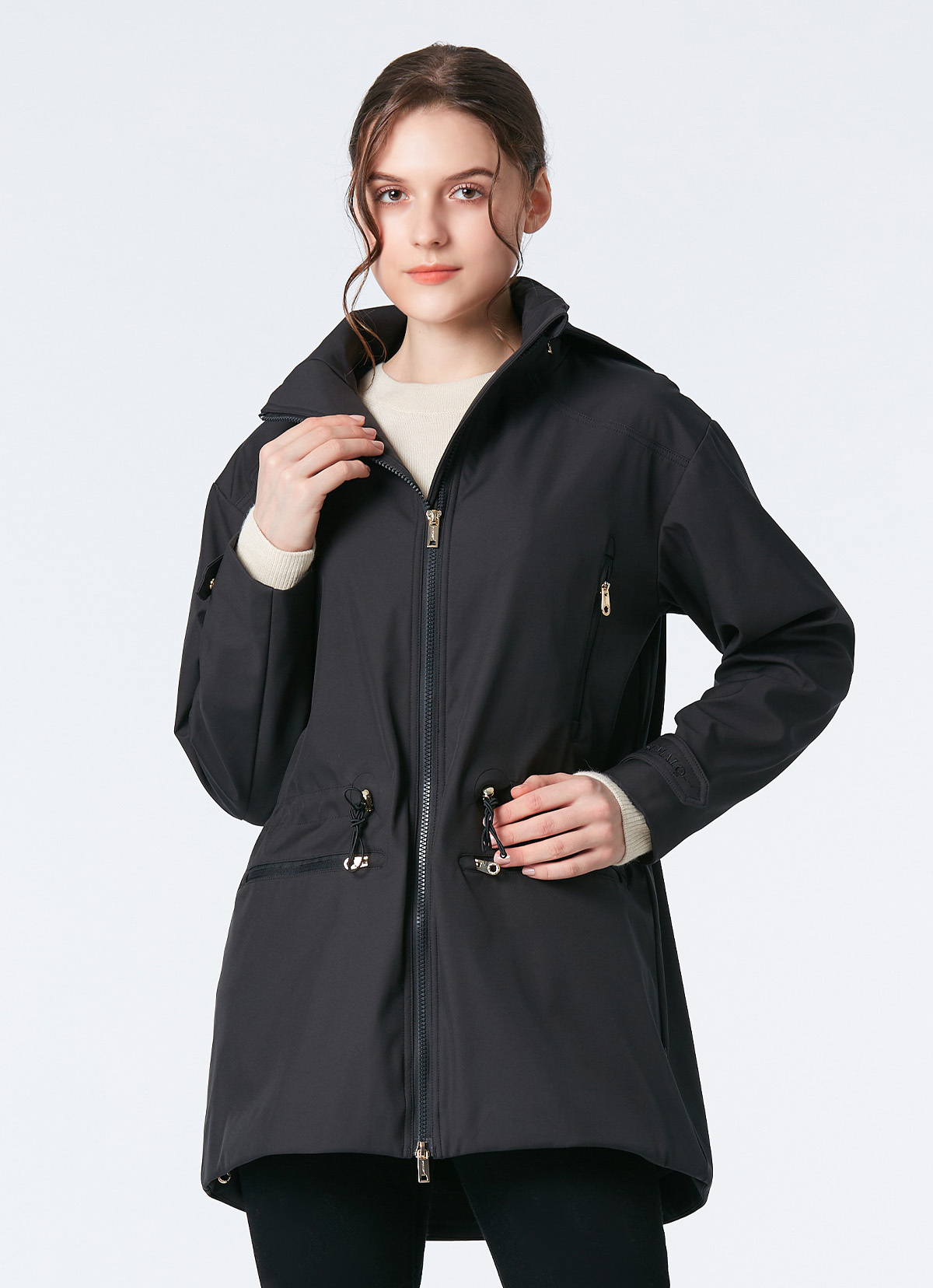 石墨烯蓄暖英式連帽風衣-2441WJ-暗夜黑