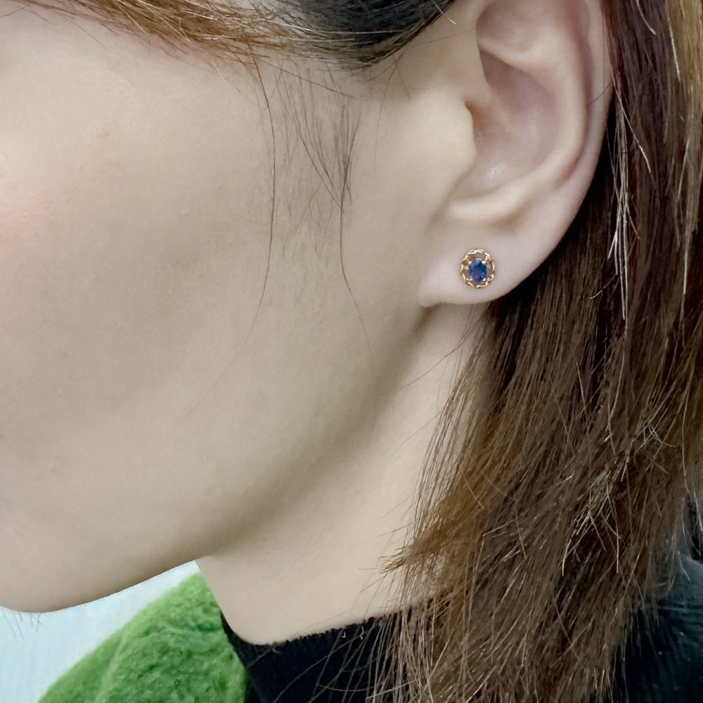 【me.luxe】K18圓形麻花藍寶耳環