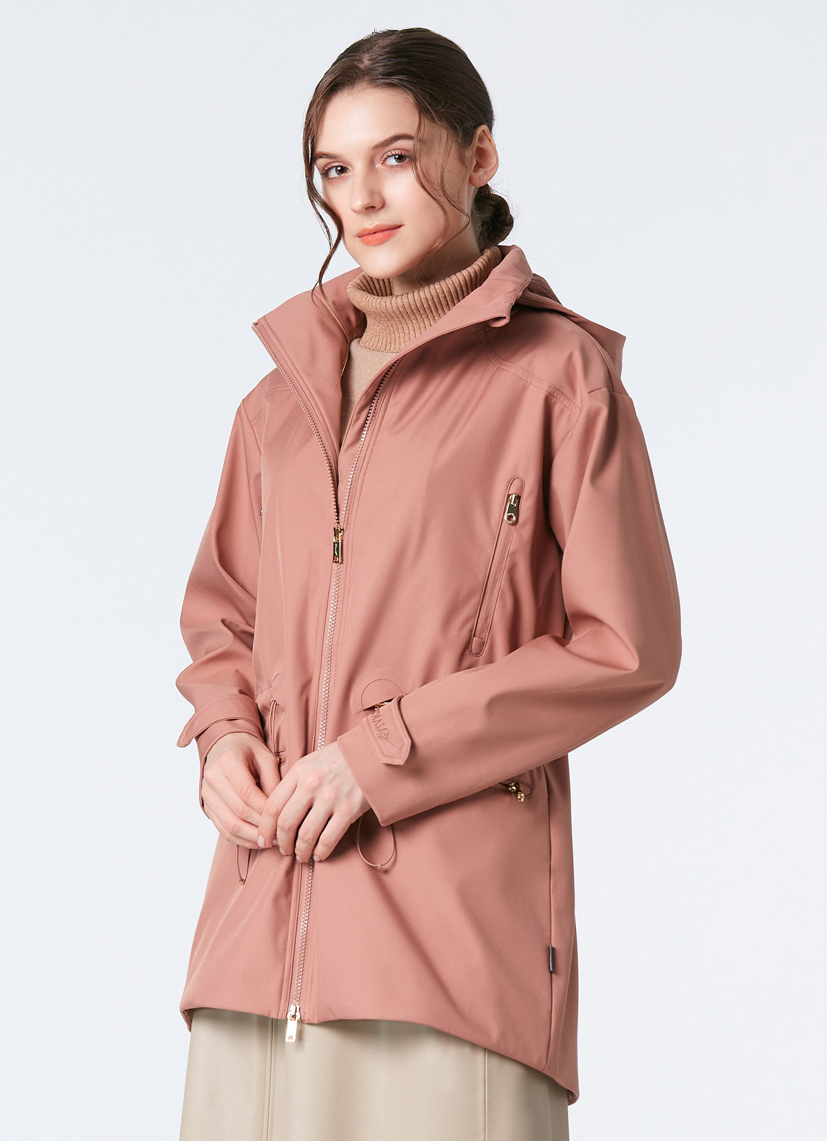 石墨烯蓄暖英式連帽風衣-2441WJ-淡摩卡