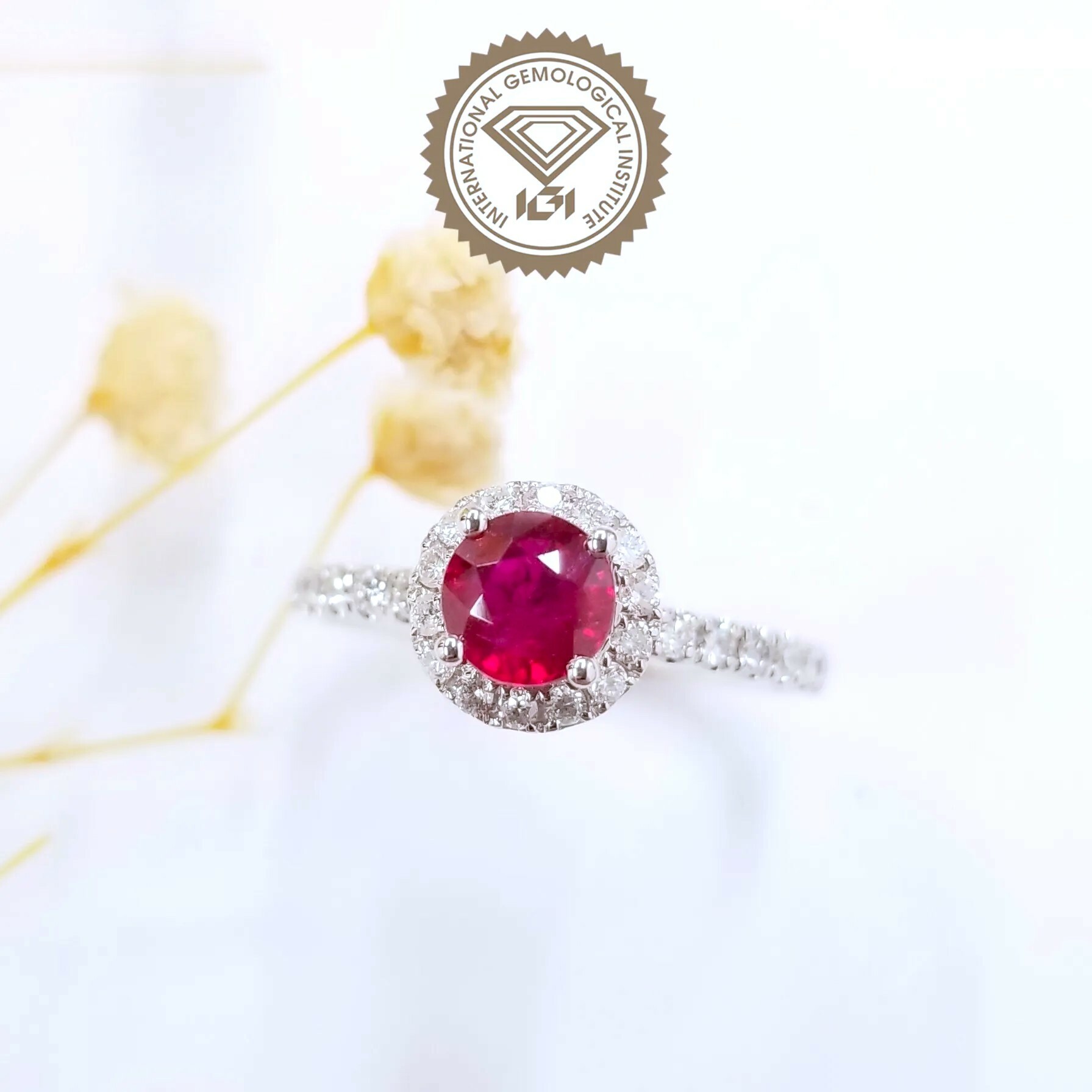 18K White Gold 0.72ct Ruby and Diamond Ring