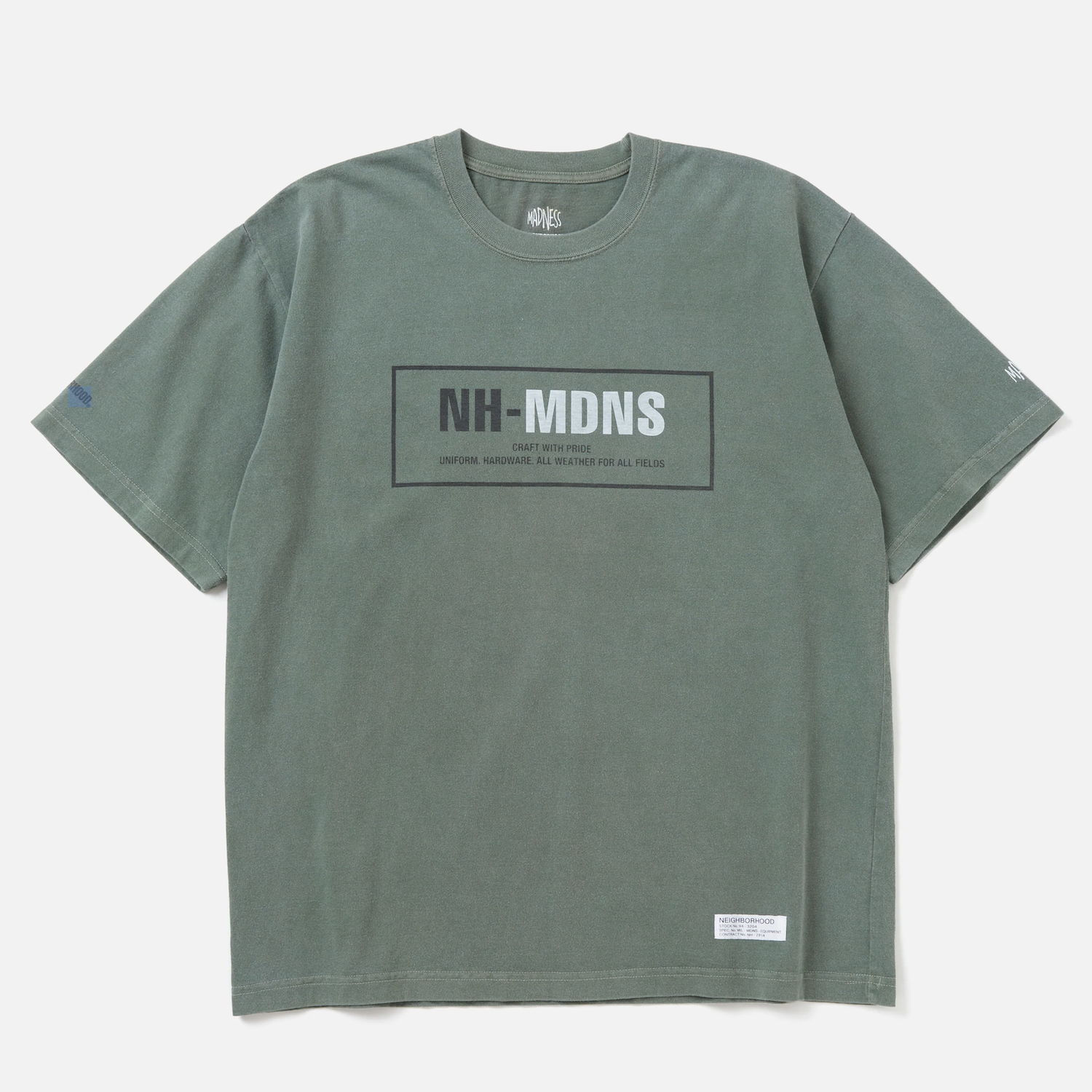 -(B3e02)-NEIGHBORHOOD NH X MADNESS . TEE SS-1 LOGO 短Ｔ 聯名 余文樂 水洗 橄欖綠/水洗黑-242PCMDN-ST01S