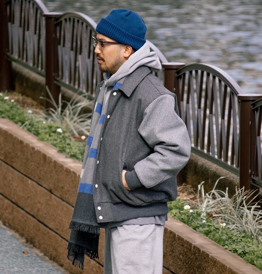 NANAMICA EXCLUSIVE OS VARSITY JACKET WITH COLLAR - CHARCOAL PRE ORDER ITEM (預訂中)