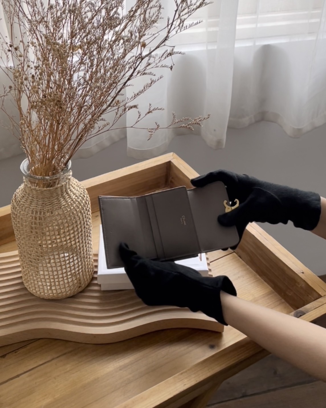 CELINE｜凱旋門二合一短夾 大象灰