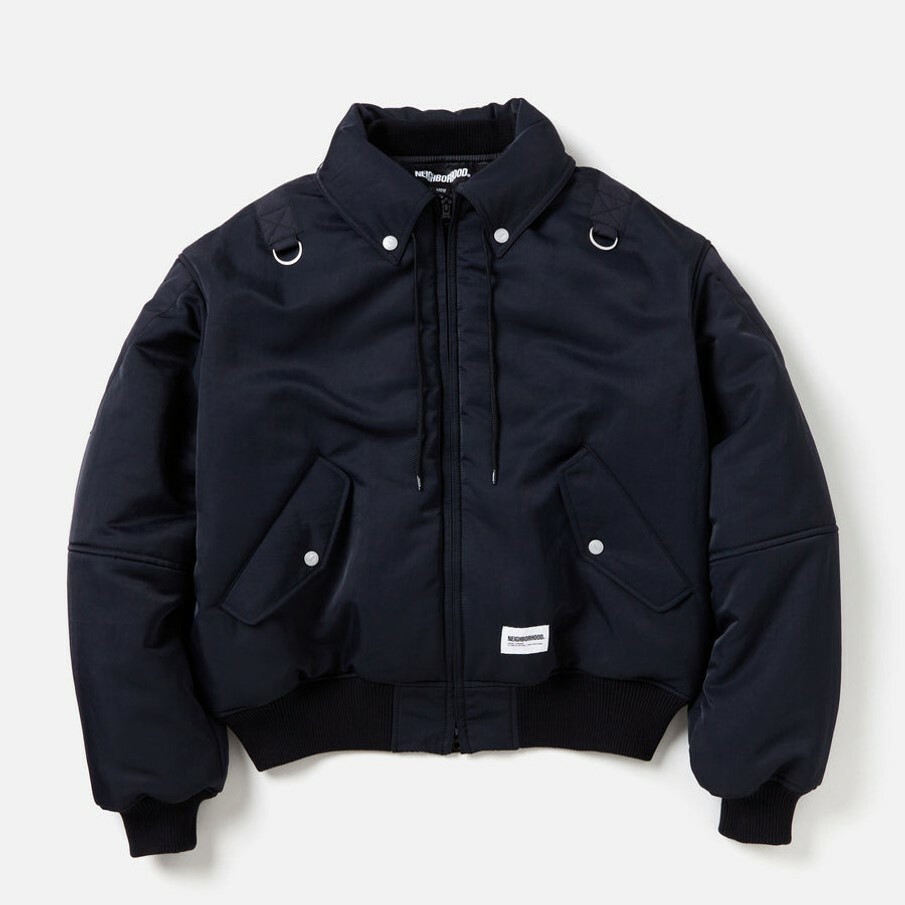 -(B6b)-NEIGHBORHOOD SAILING PADDED JACKET 尼龍 縮口 抽繩 翻領 飛行外套 淺卡其/黑色-242SZNH-JKM04