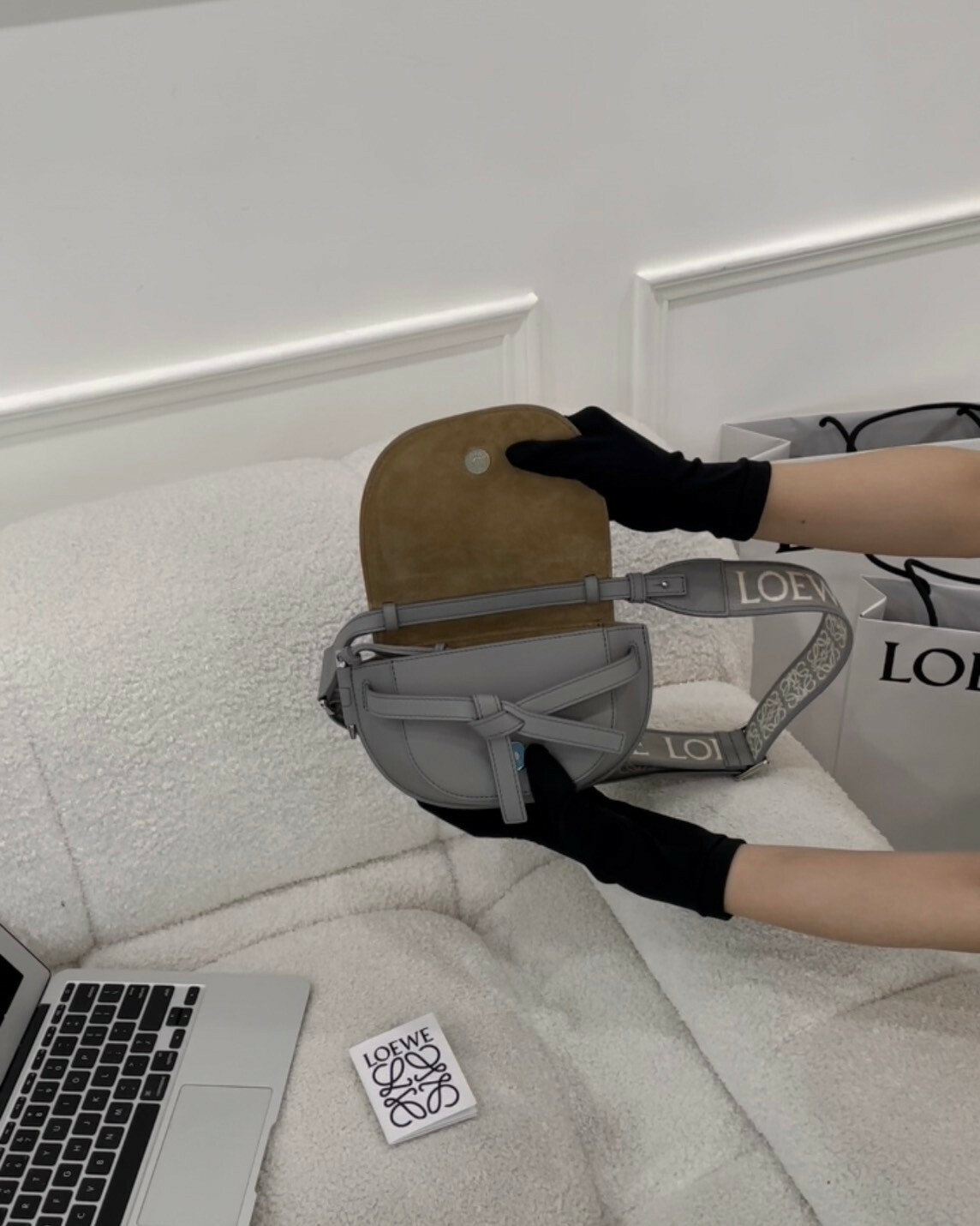 LOEWE｜GATE DUAL 迷你馬鞍包 珍珠灰