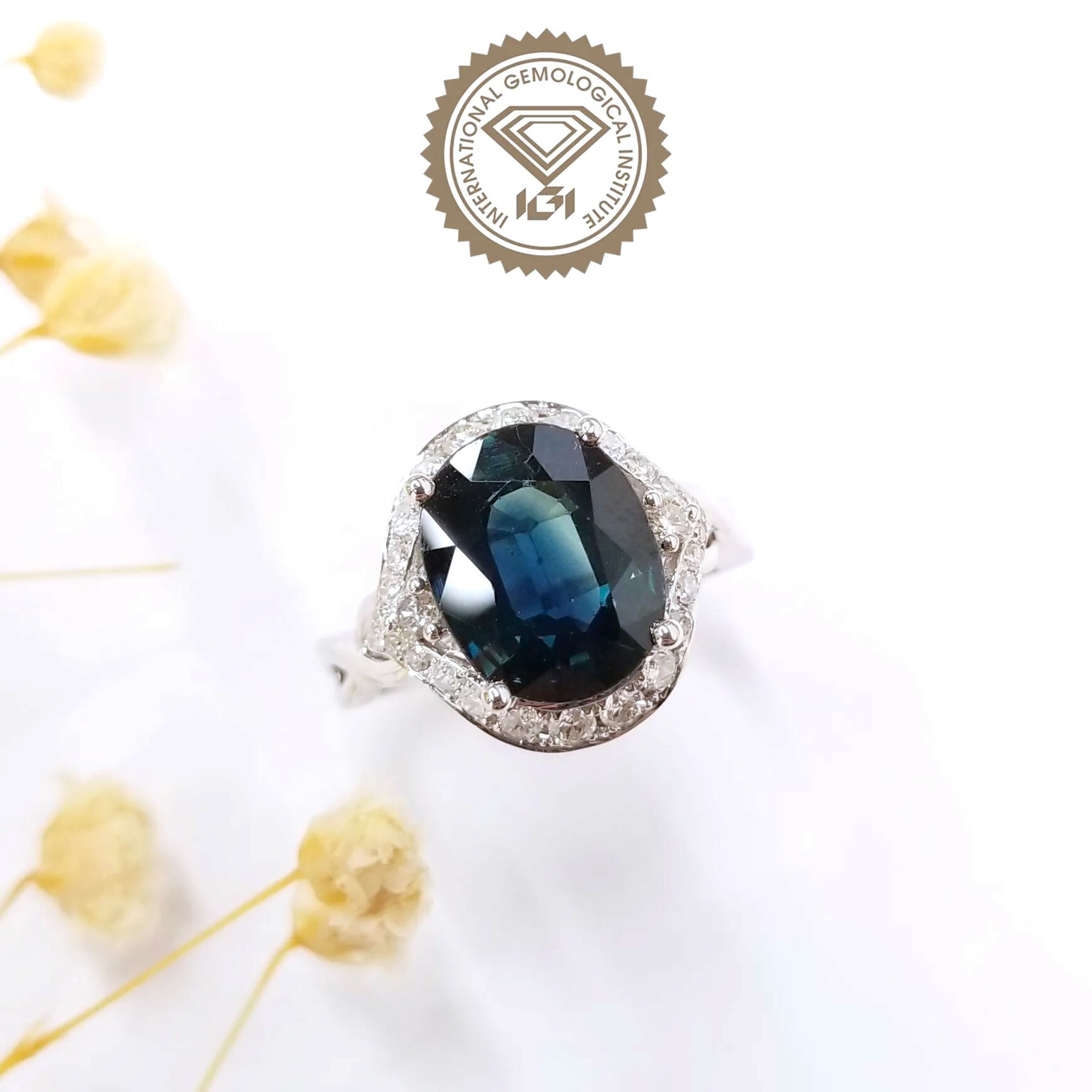 18K White Gold 3.70ct Sapphire and Diamond Ring