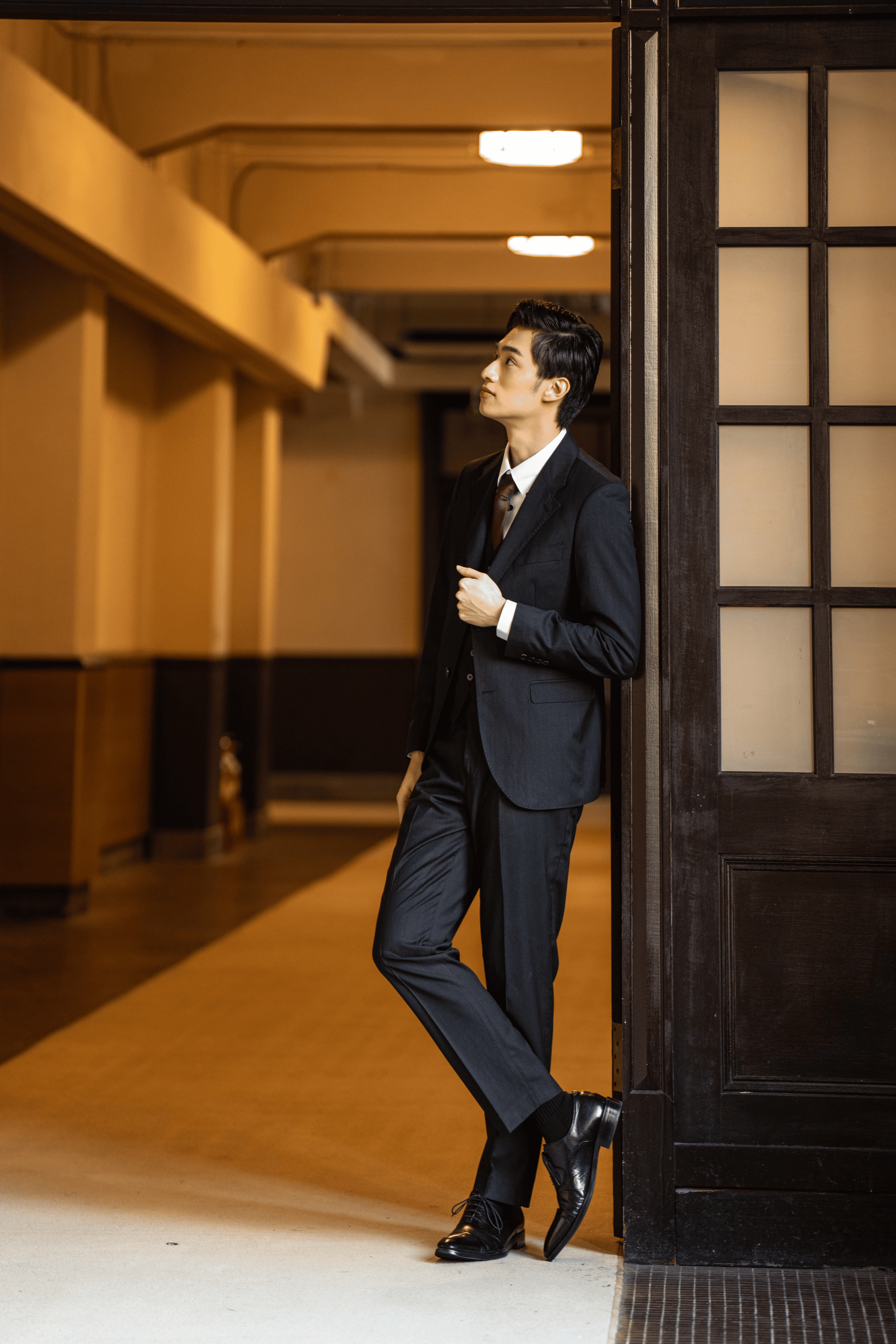 英倫羊毛三件式西裝8230 黑色