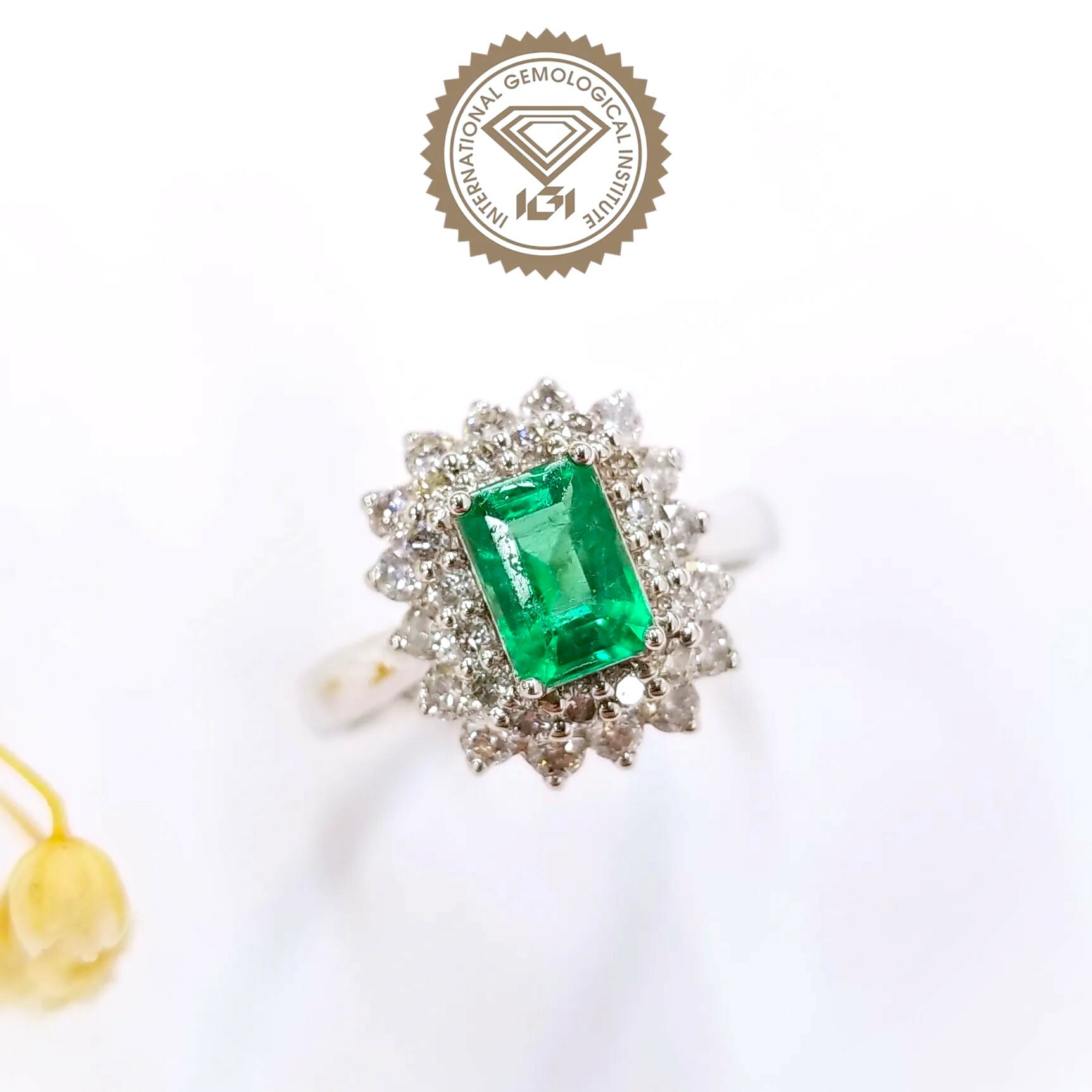18K White Gold 0.62ct Emerald and Diamond Ring