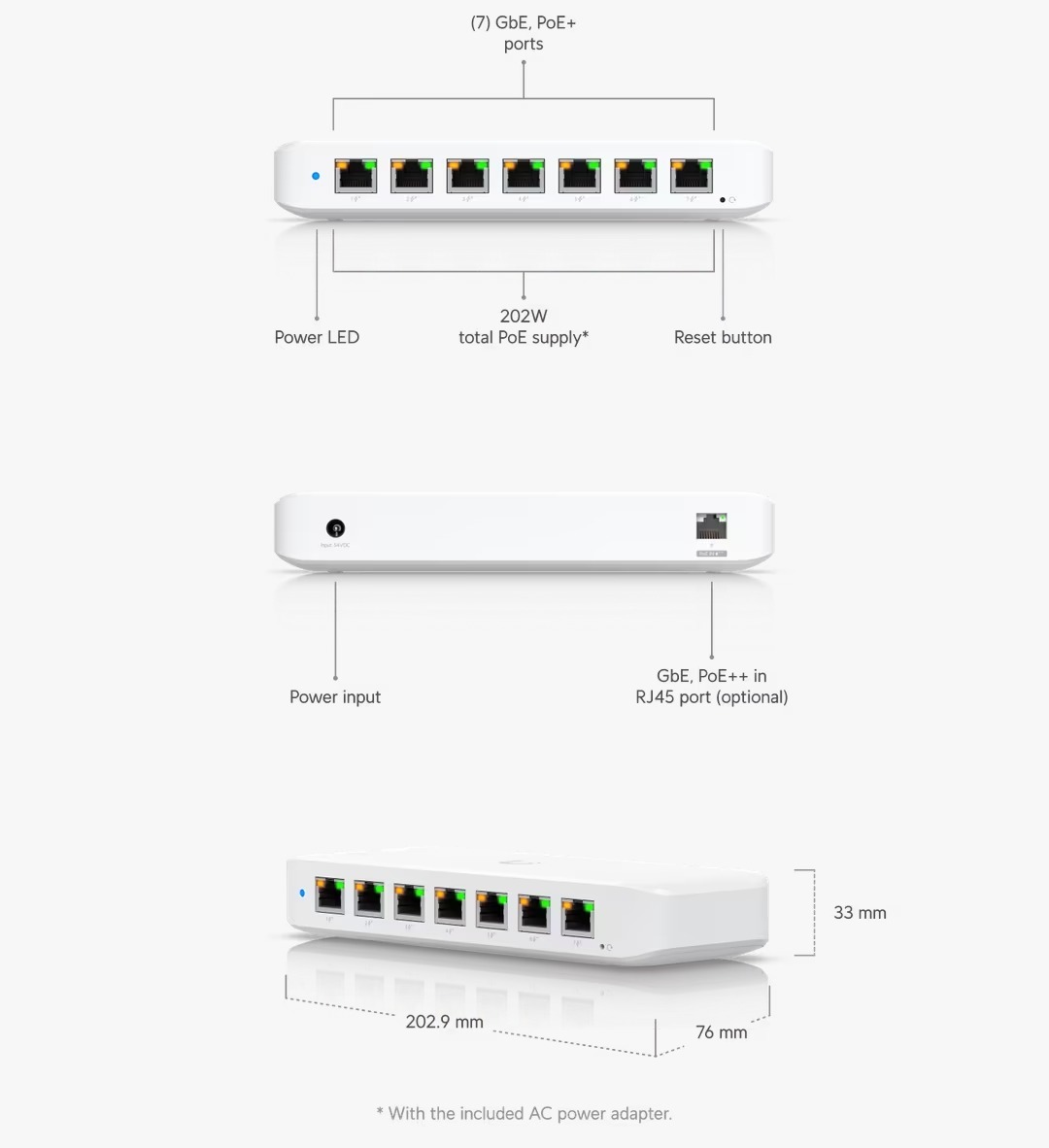 Ubiquiti UniFi Switch Ultra 210W 交換器｜8埠 GbE（7×PoE+）L2 網管（USW‑Ultra‑210W）