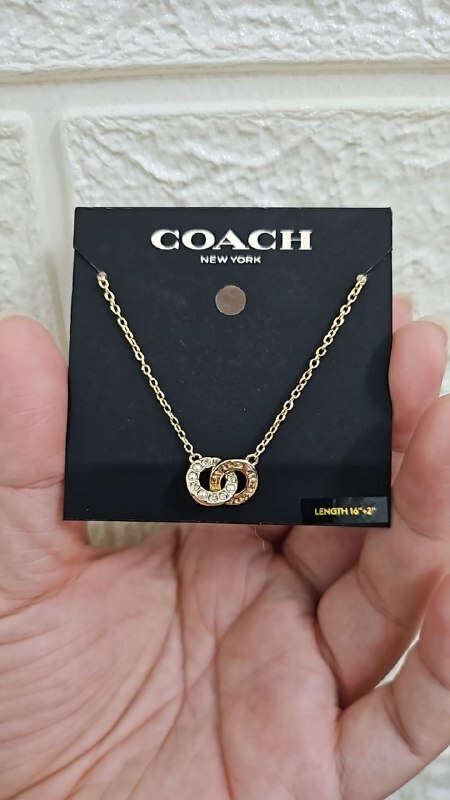 [S] COACH CO233 INTERLOCKING OPEN CIRCLE PEARL PENDANT NECKLACE,GOLD/PEARL, 889295566411 (SCO1013)