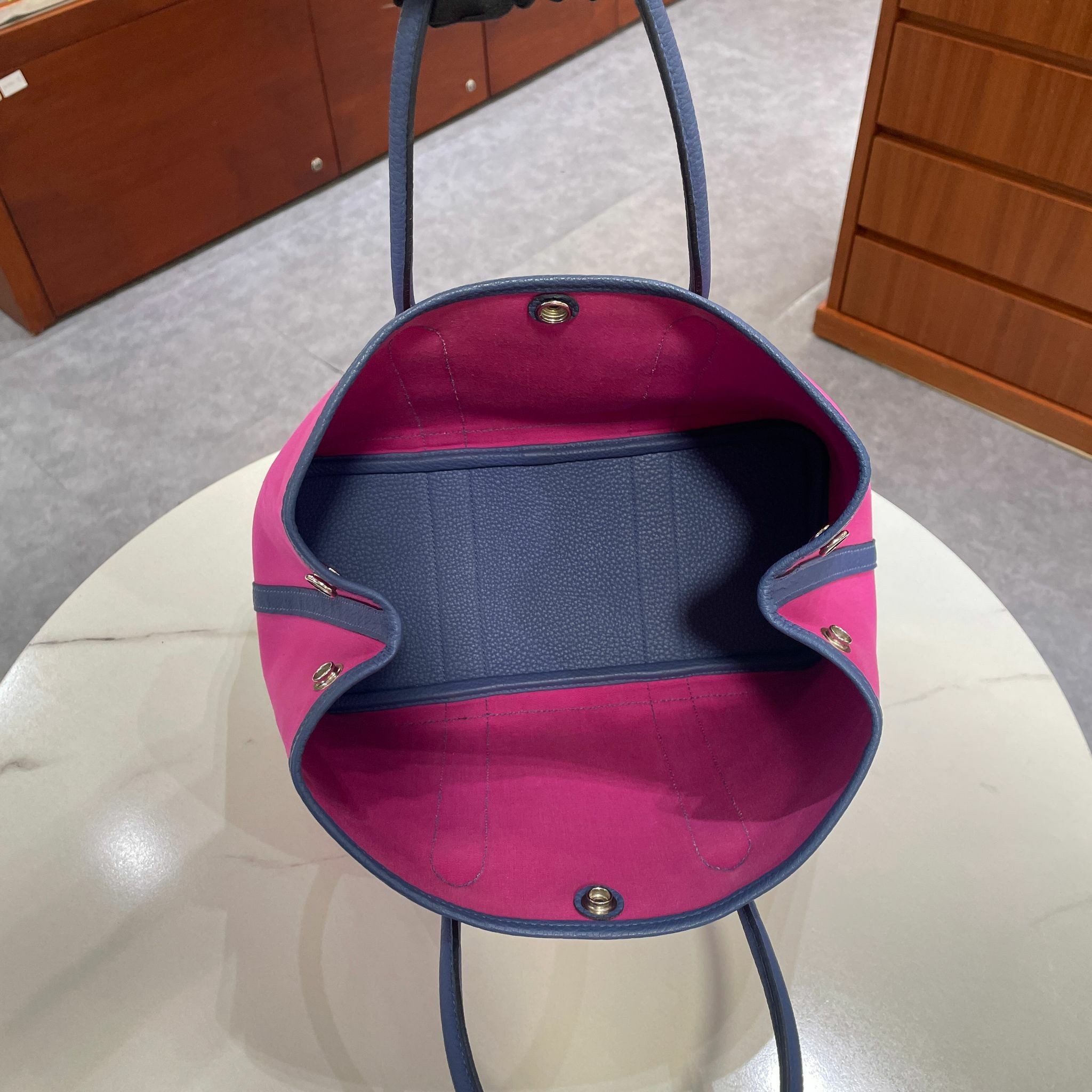 99%NEW二手HERMES GARDEN PARTY 30 C 刻 玉蘭粉/明藍色 帆布#GP30 #香榭站正品