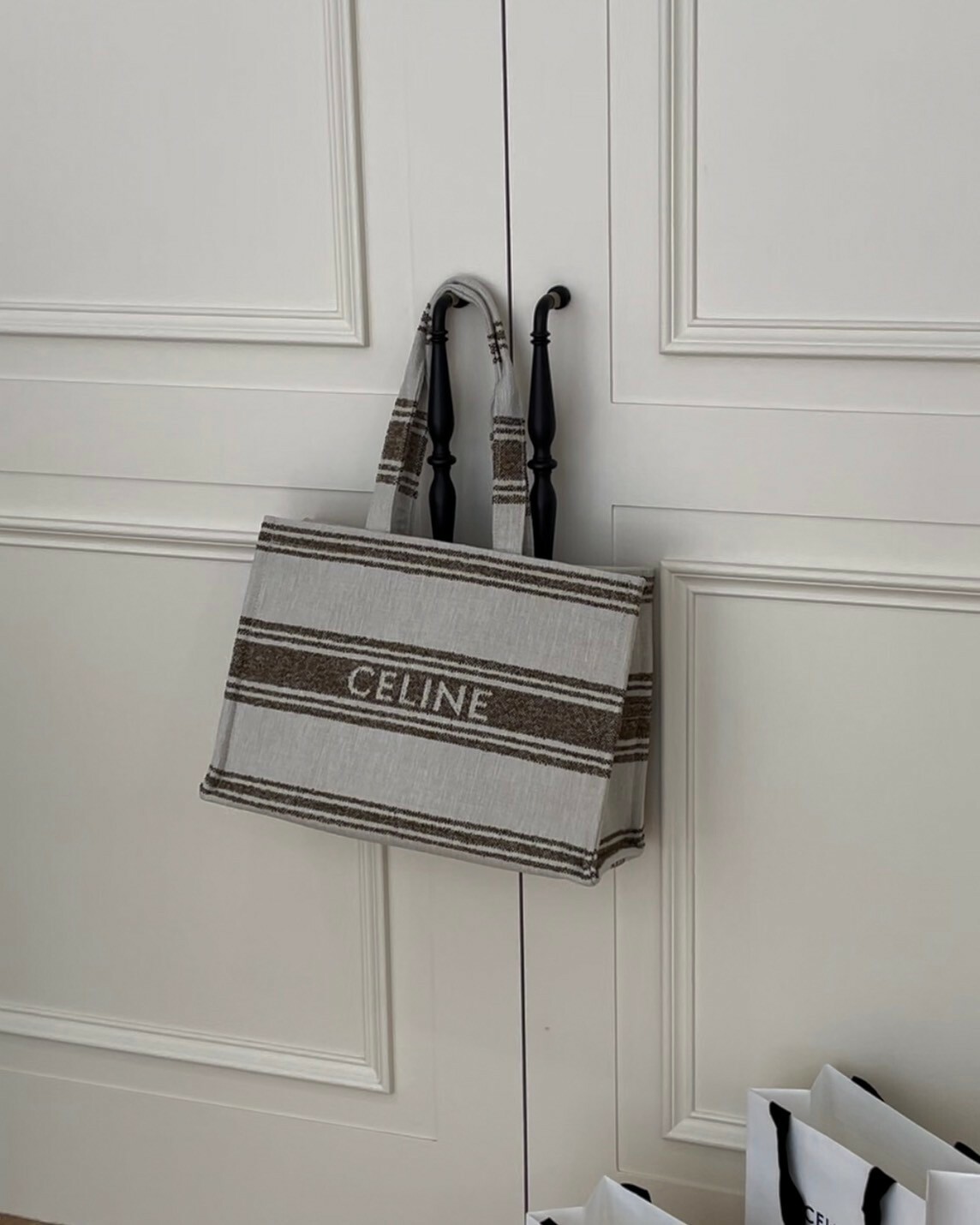 CELINE｜提花條紋織物大號托特包 米色