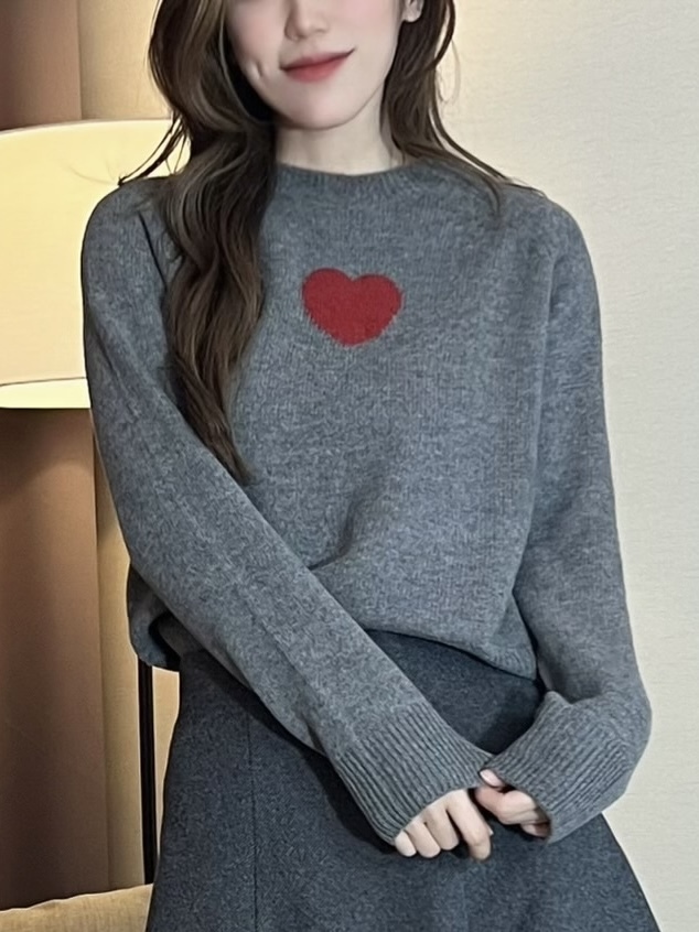 (細緻可愛)愛心針織長袖上衣