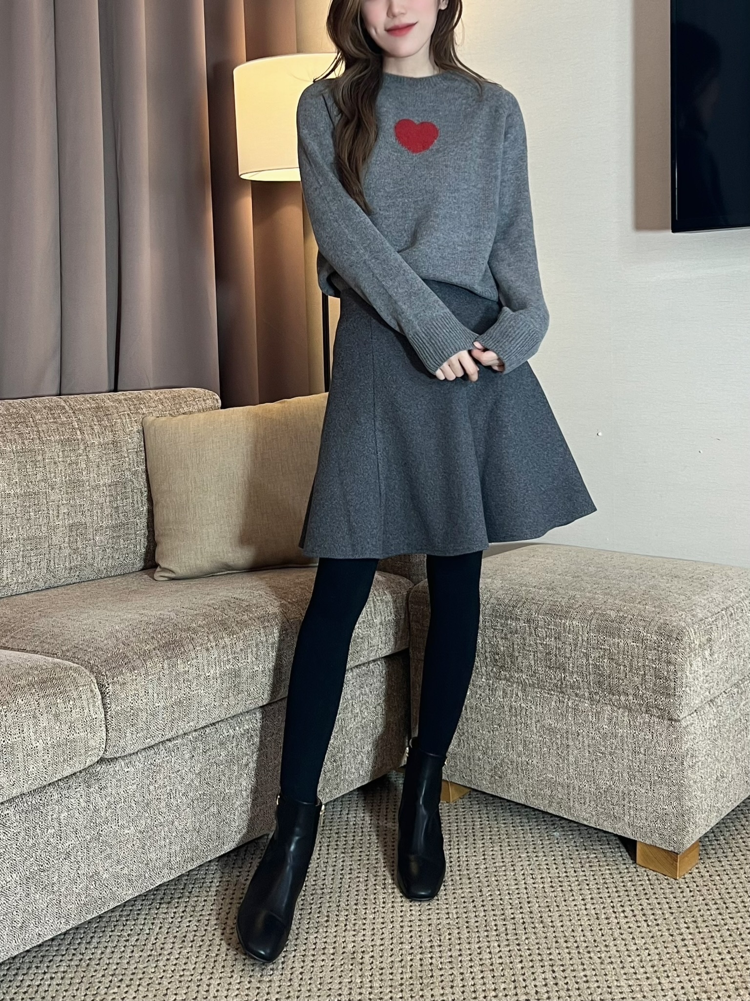 (細緻可愛)愛心針織長袖上衣