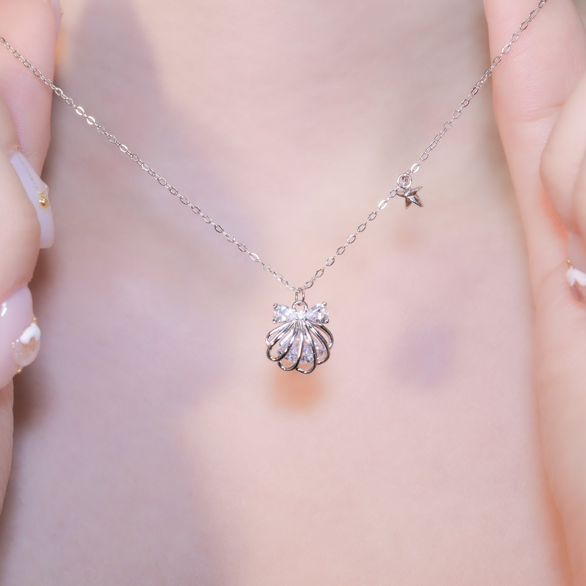 | 925純銀・白金 | 裝載幸福貝殼項鍊 | NE1163 |