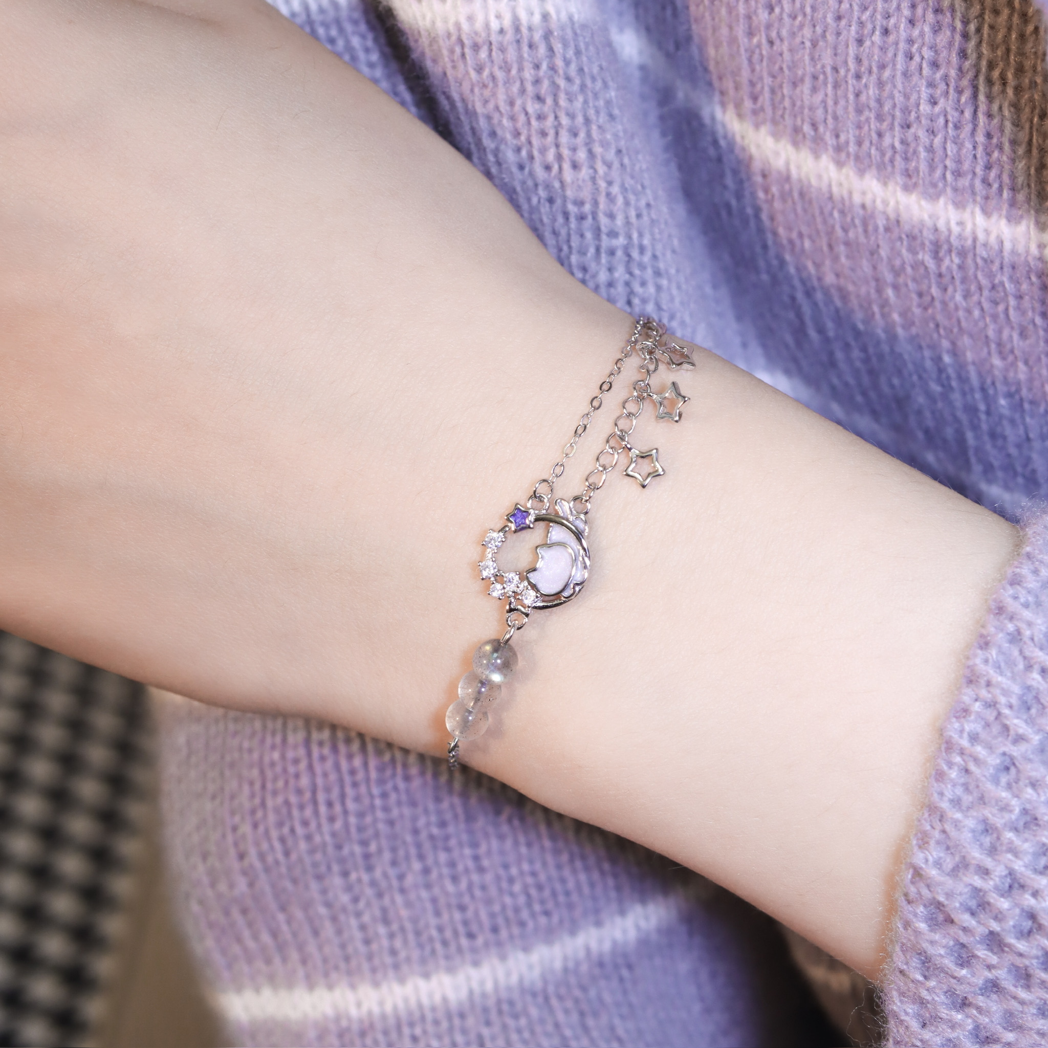 | 925純銀・ 白金 | 漫紫星晴貓咪手鏈 | BR1196 |