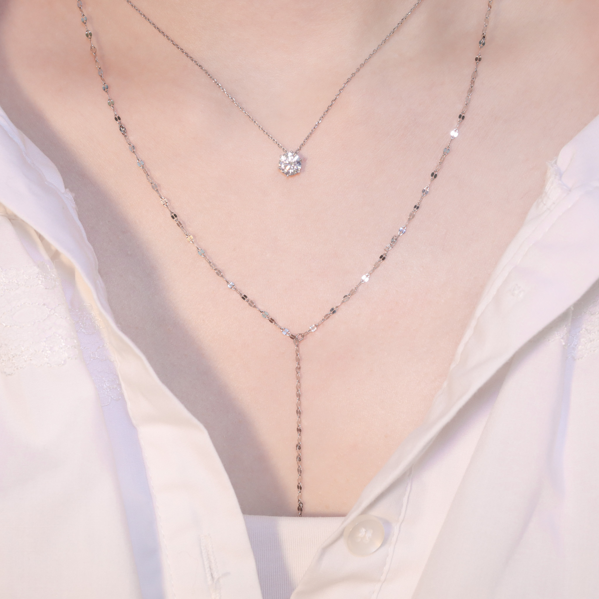 | 925純銀・白金 | 純白精靈雙層項鍊 | NE1238 |