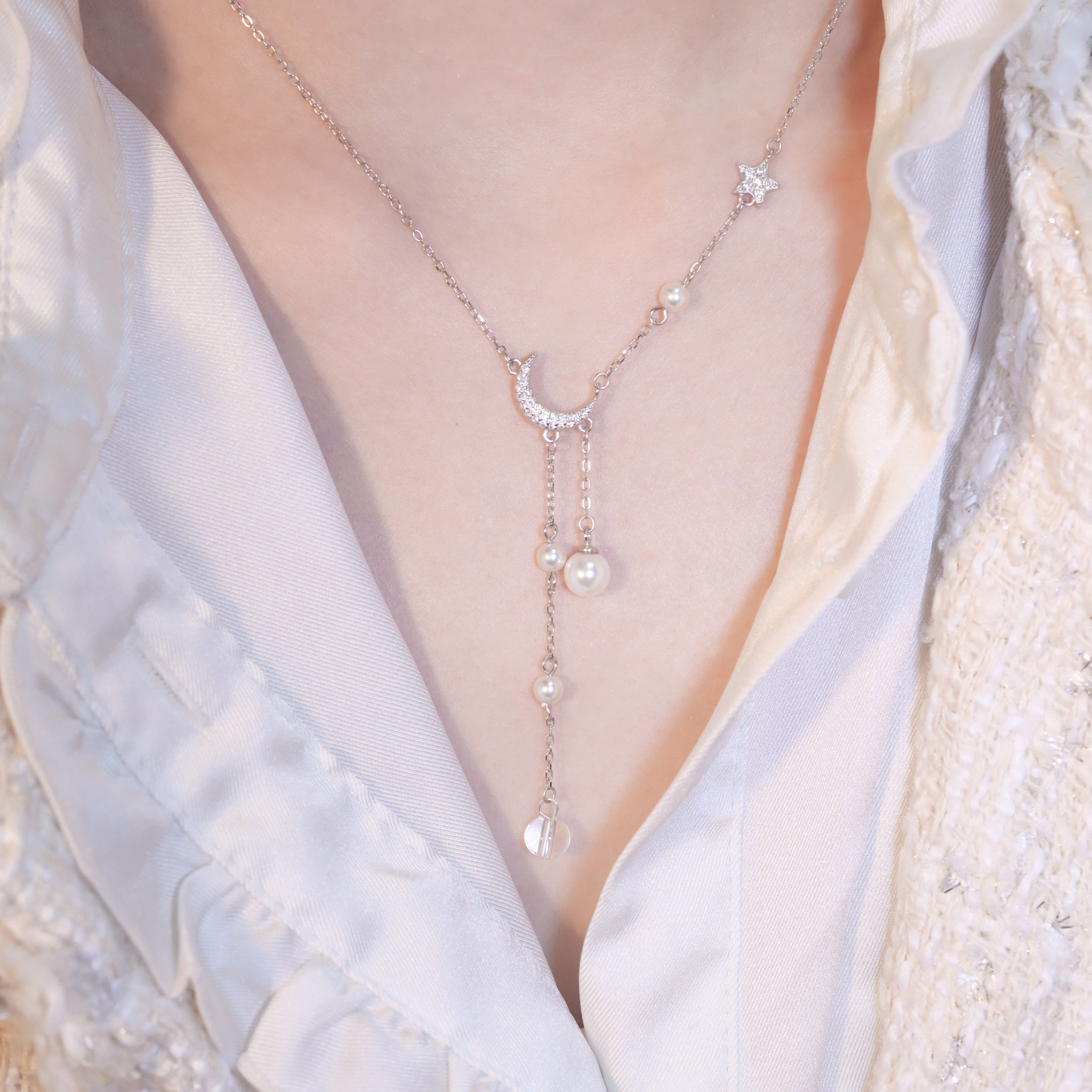 | 925純銀・白金・珍珠 | 星星陪伴效應項鍊 | NE1266 |