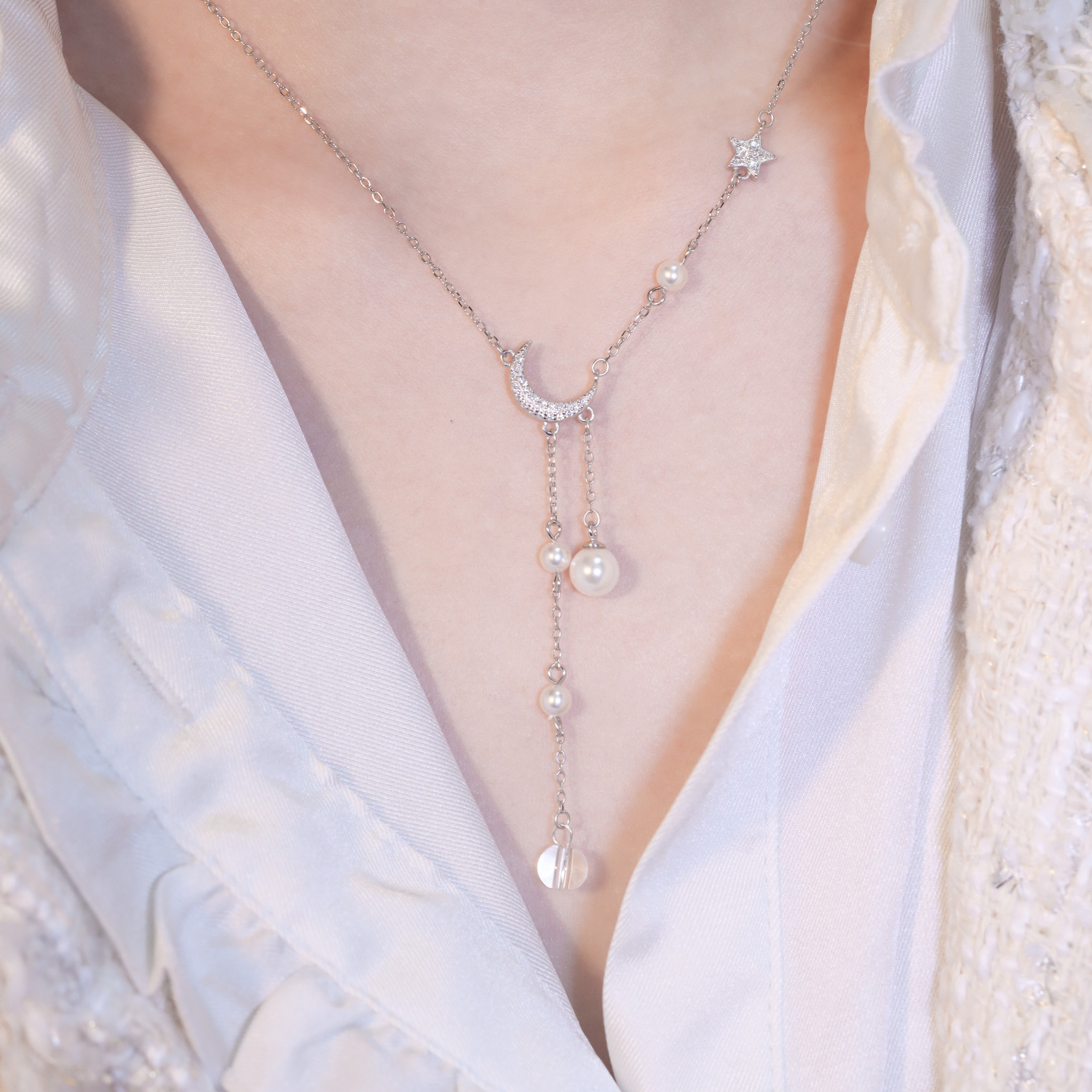 | 925純銀・白金・珍珠 | 星星陪伴效應項鍊 | NE1266 |