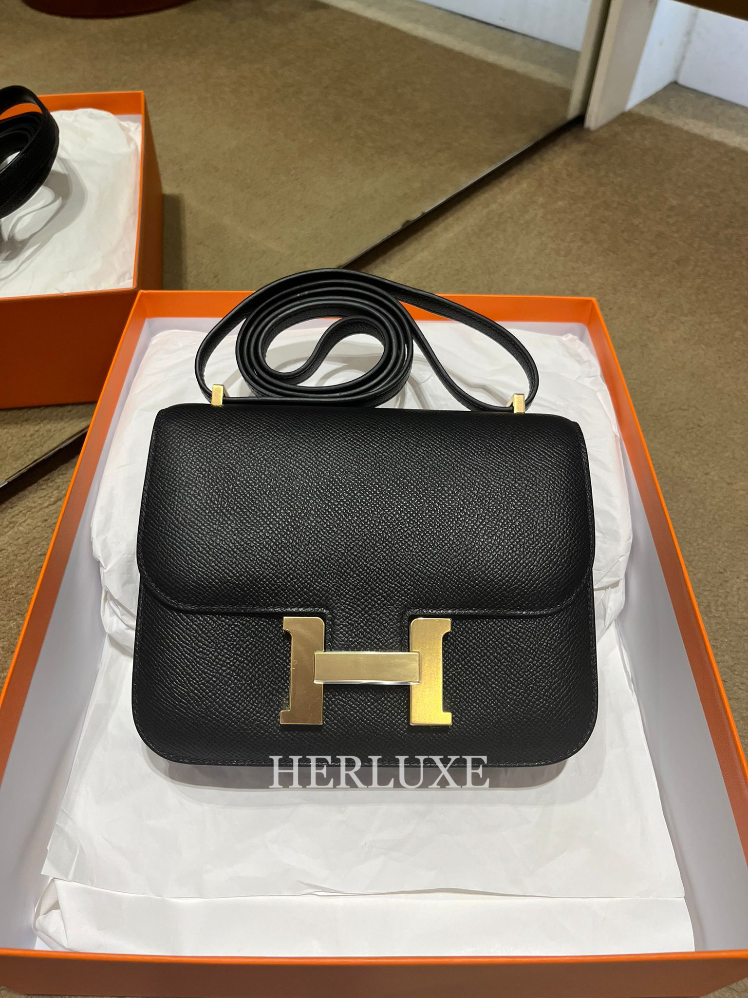 Constance mini mirror 89 noir cc epsom B 99.9% new