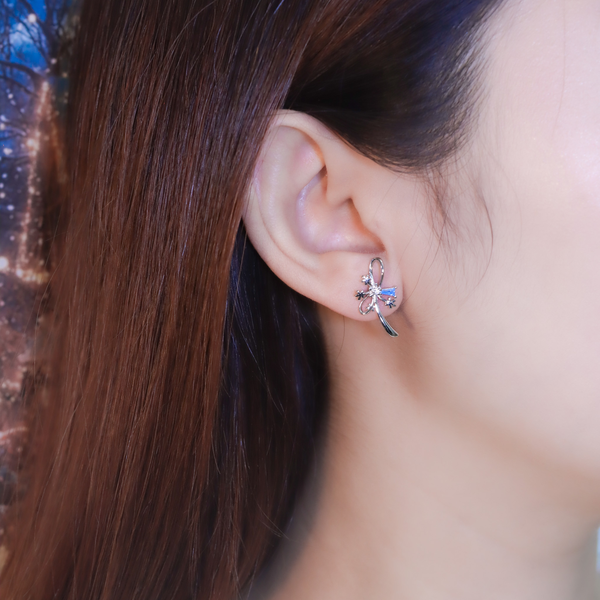 | 925純銀 | 漫藍雪花結耳環  | EA0881 |