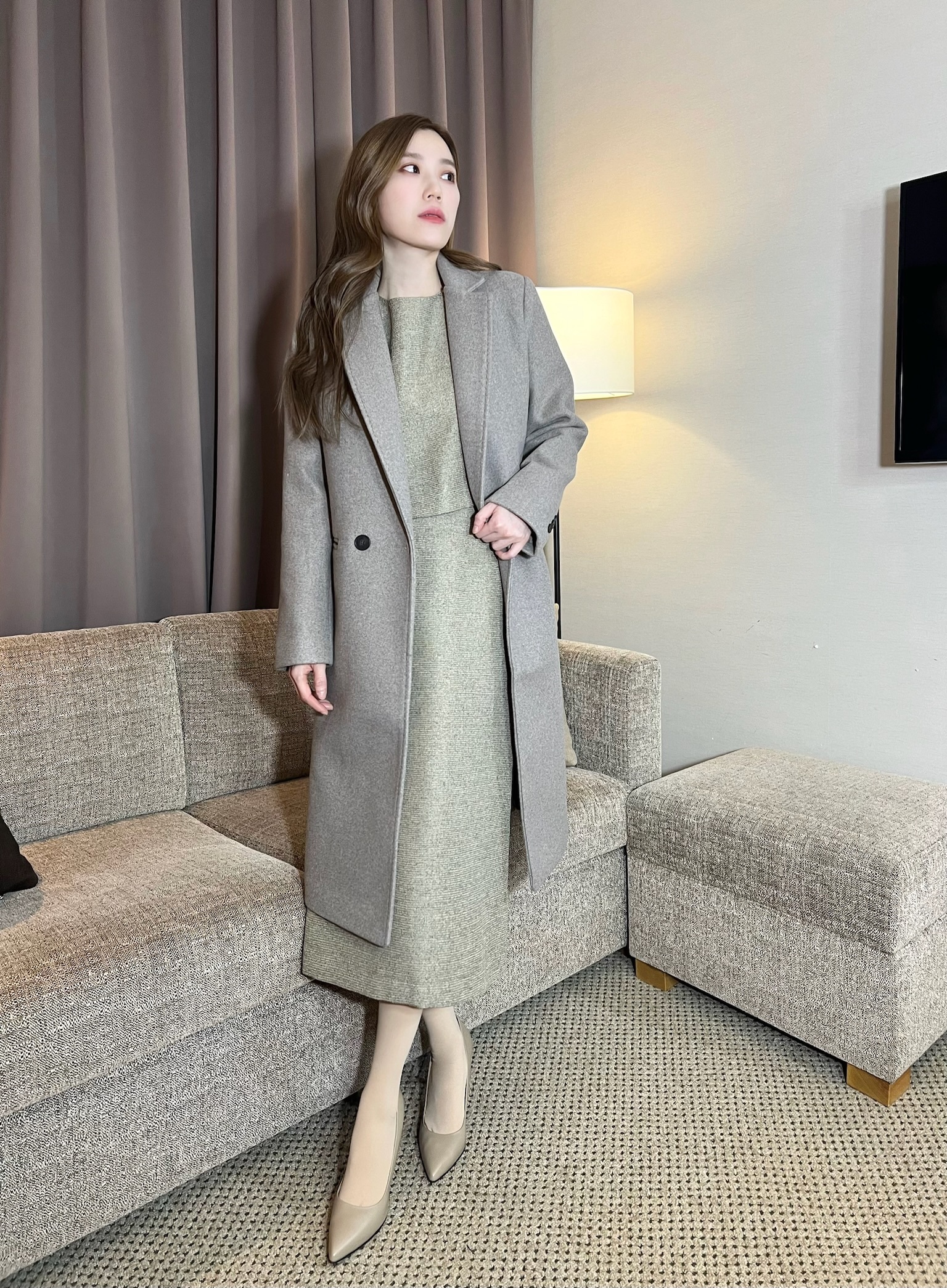 織紋口袋造型高腰窄裙套裝