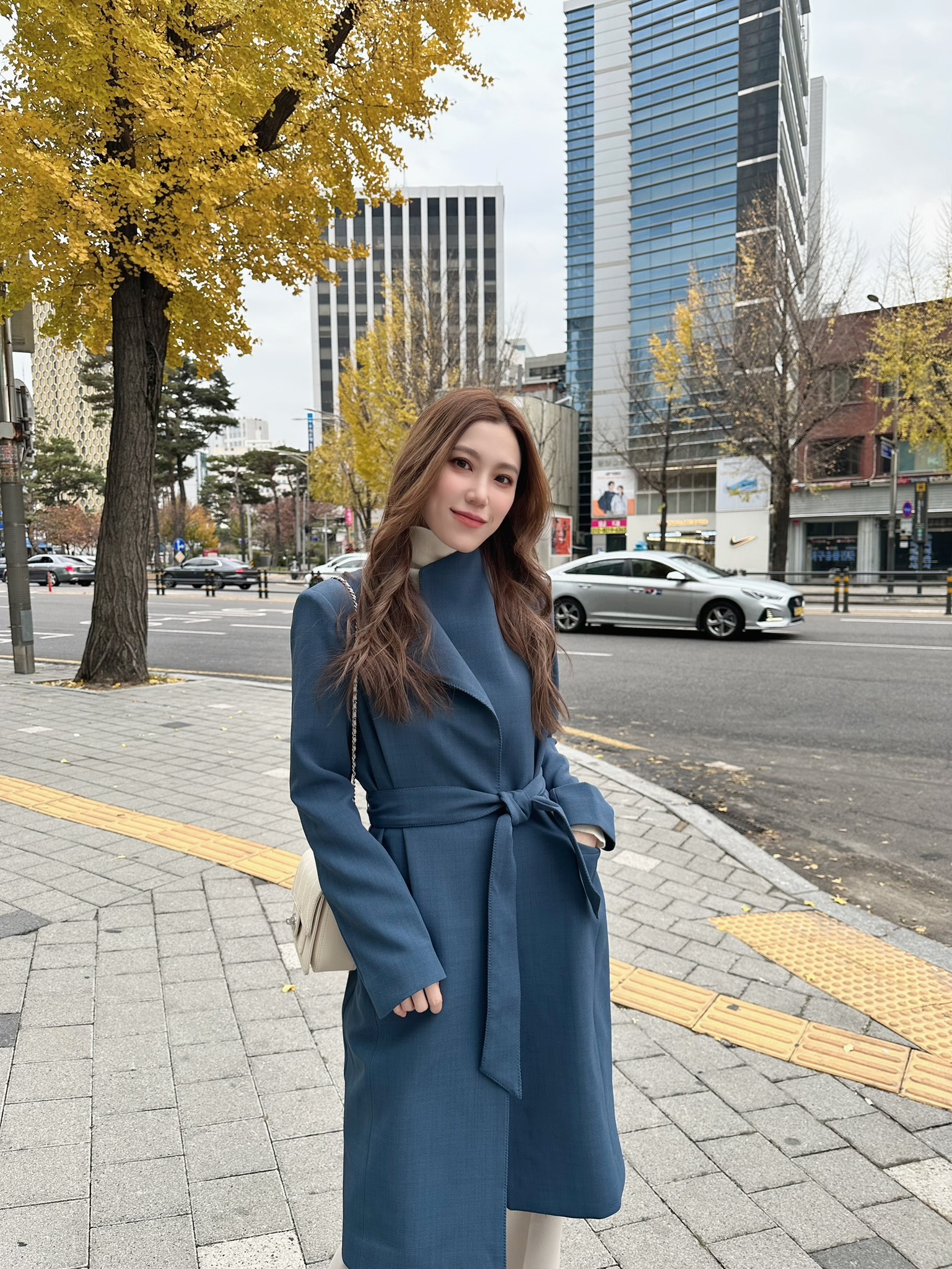 ( JS )高級修身簡約大衣-牛仔藍