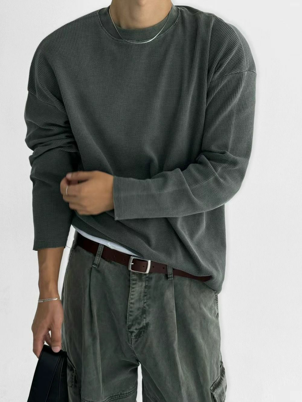 淨色暗紋長袖衫 T5623