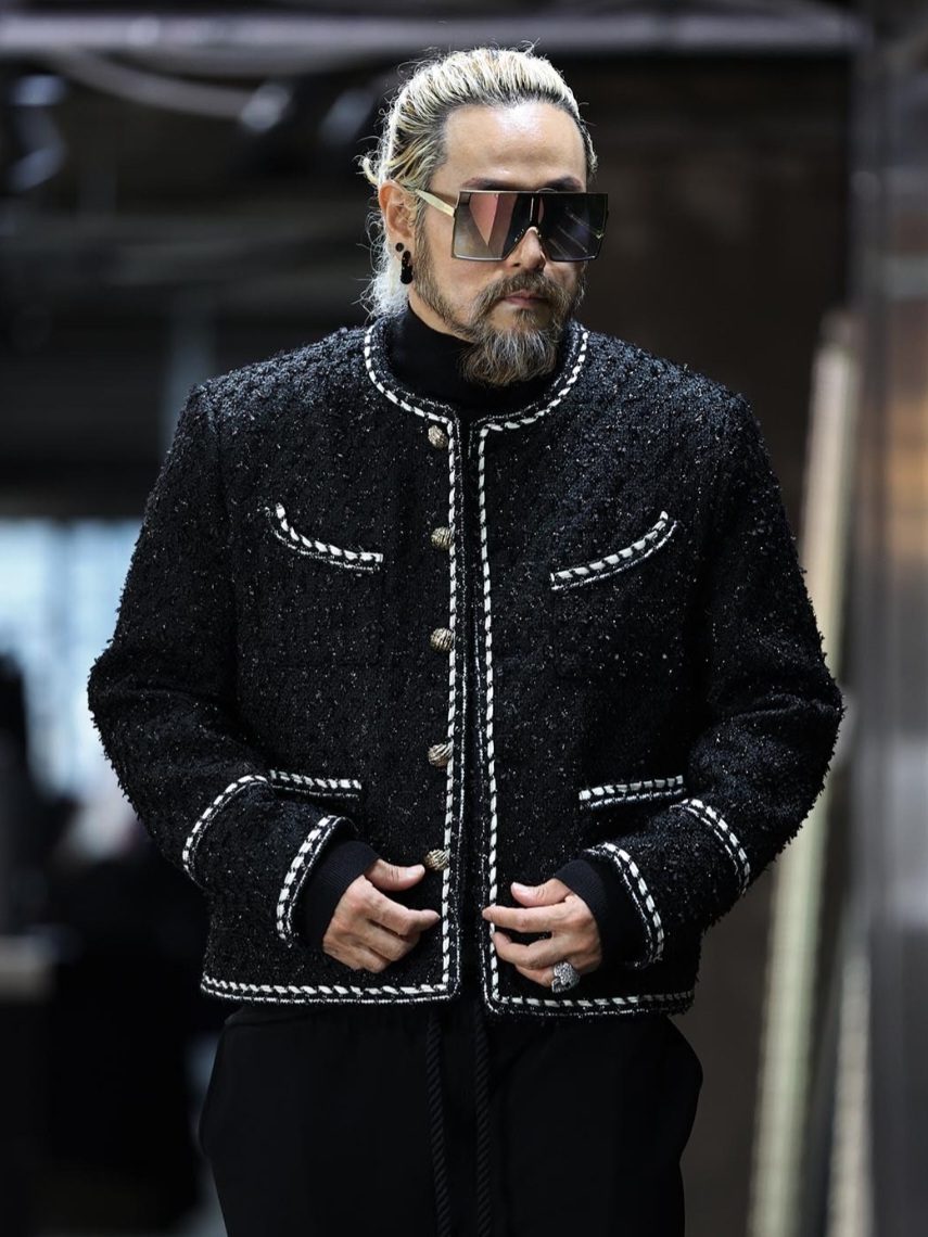 白線點線條重磅花呢小香外套