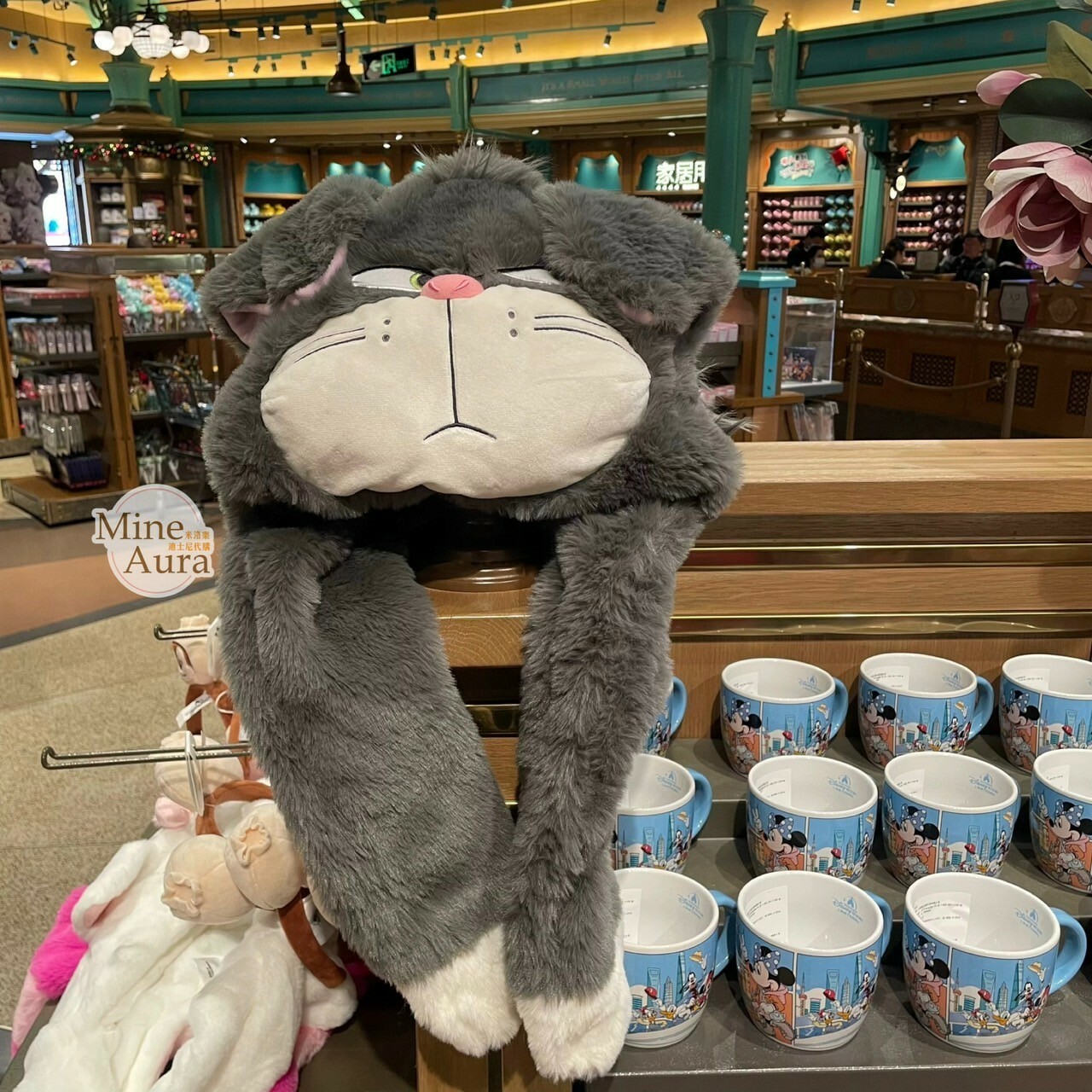 爪爪派對系列 路西法 魯斯佛 Lucife 壞貓咪 絨毛大頭 造型 可動設計 頭套 保暖 帽子 -上海迪士尼樂園