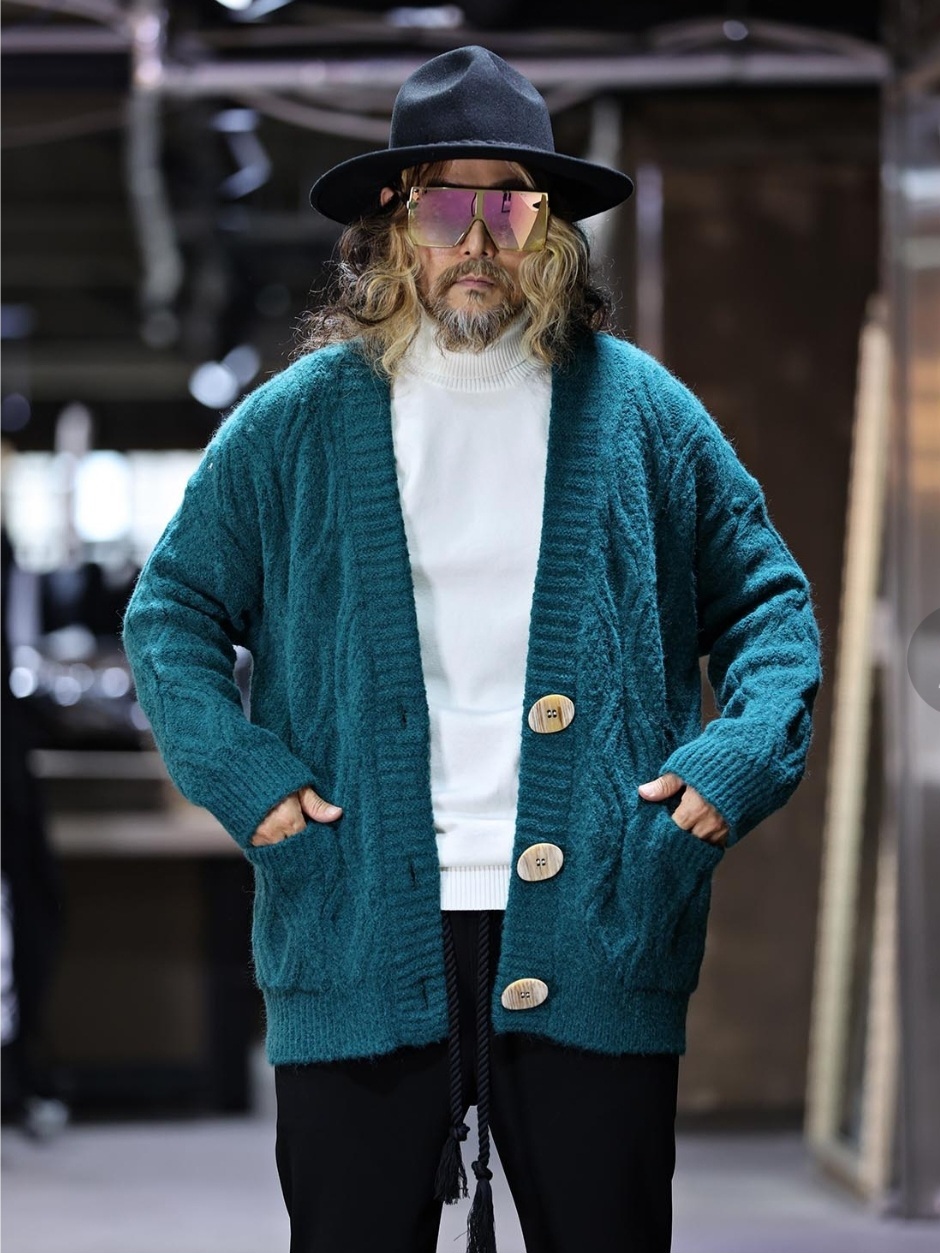 大紐帶蜂巢針織開襟衫