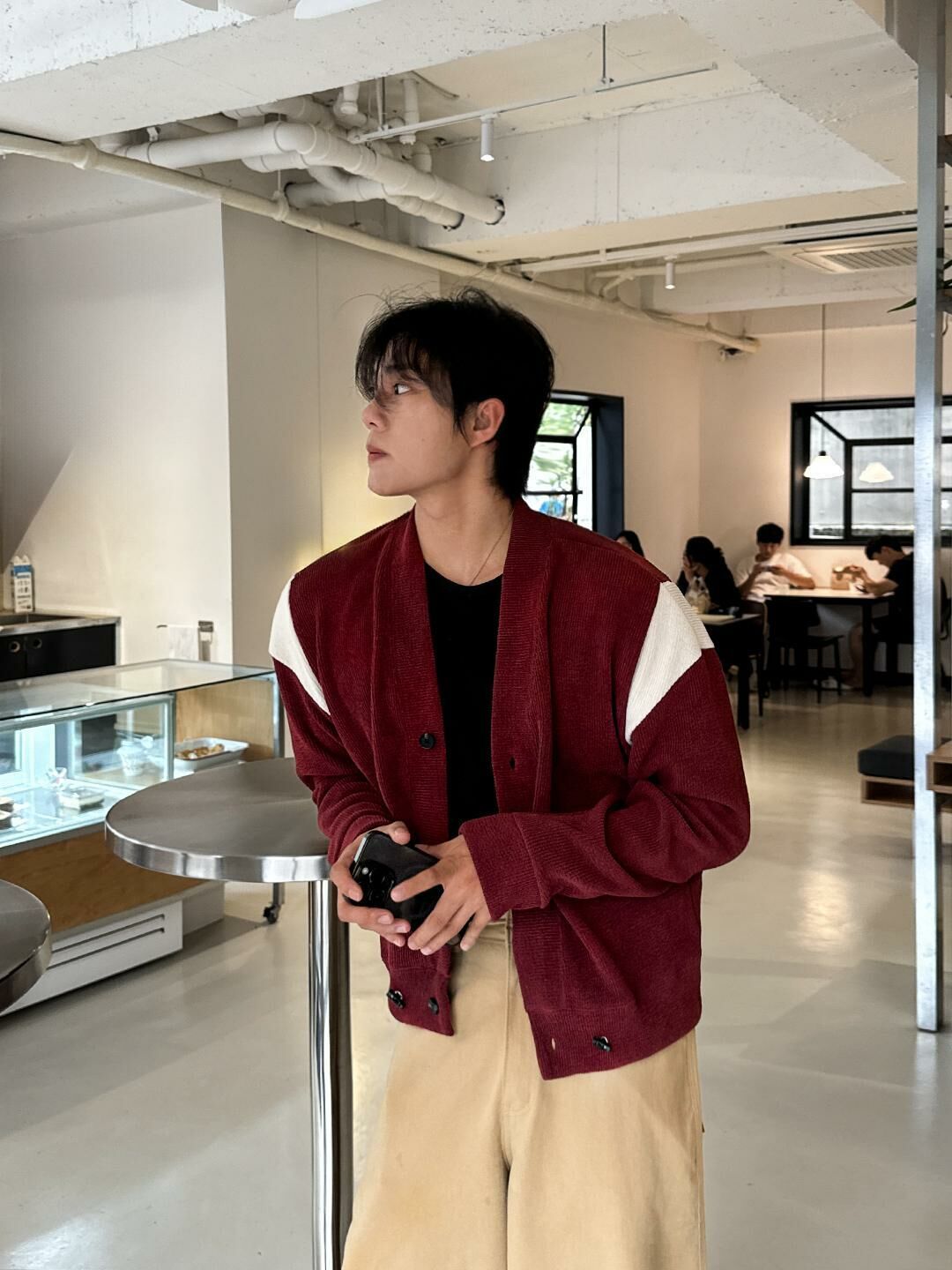 學院風繫帶針織開襟衫