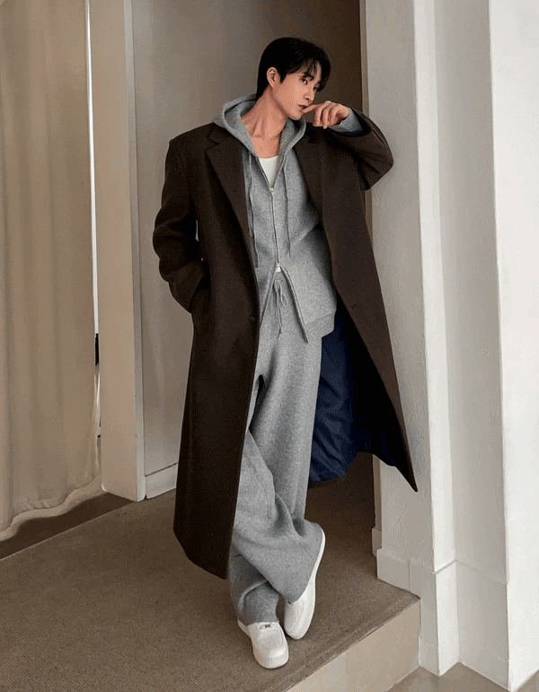 挺拔手工羊毛長版大衣